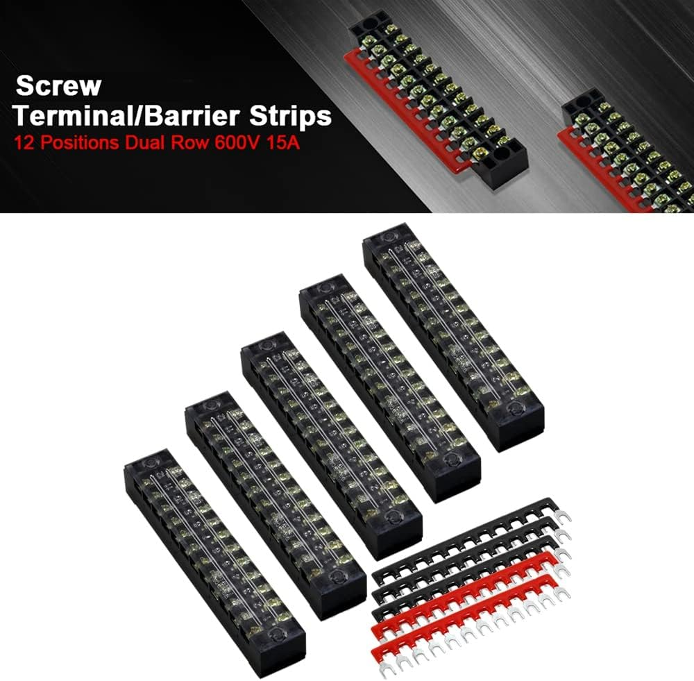 10 Pcs Terminal Block 12 Positions Dual Row 600V 15A Screw Terminal Strip Blocks with Cover Terminal Strip image number 5