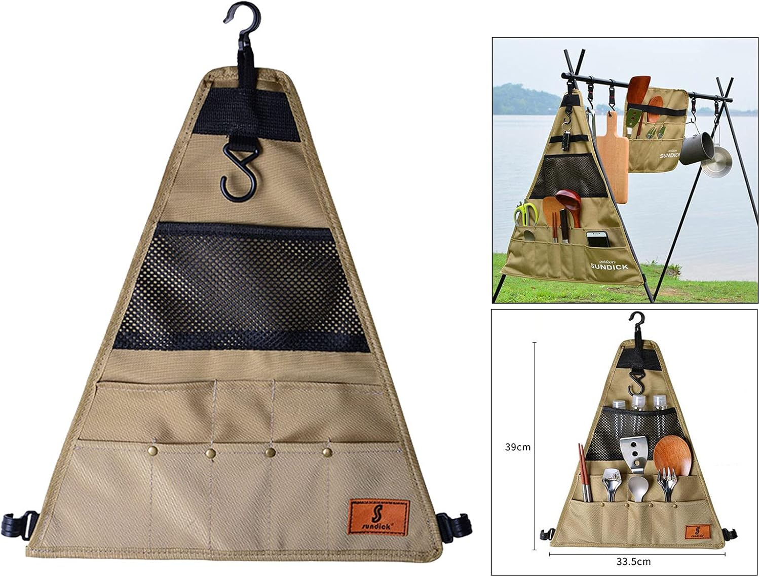 Bivouac Kitchen Cooking Utensil Tableware Travel Organizer Cook Accessories Portable Bag for BBQ Camping Hiking Travel Cookware Organizer Hanging Bag, Triangle Small image number 3