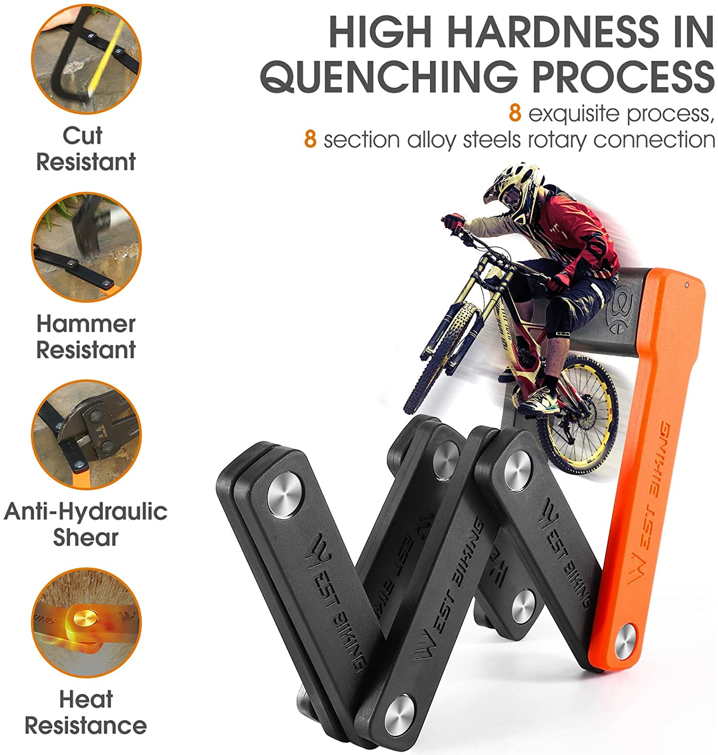 Compact Folding Bike Lock with 3 Keys, 2.06 Ft anti Theft Security Bicycle Locks, Super Strong Bicycle Security Chain Lock with Bracket for Electric Bikes/Scooters image number 5