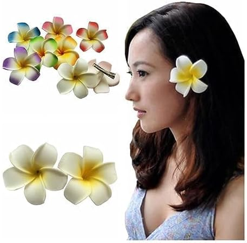 Rosojodg 2Pcs White and Pink Hawaiian Frangipani, Foam Head Flower, Party Beach Hair Clip Hair Clips Hair Accessories(7Cm) image number 1
