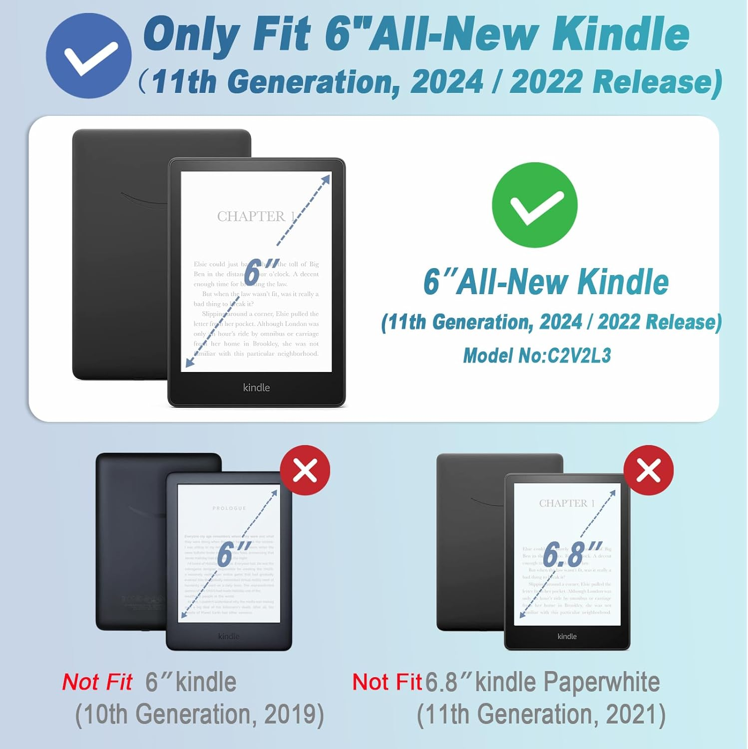 Dmluna Case for All-New Kindle 6" (11Th Generation, 2024/2022 Release, Model C2V2L3), Ultra Thin and Lightweight Protective Premium PU Leather Cover with Auto Sleep Wake Function, Black - A - Agave Green image number 6