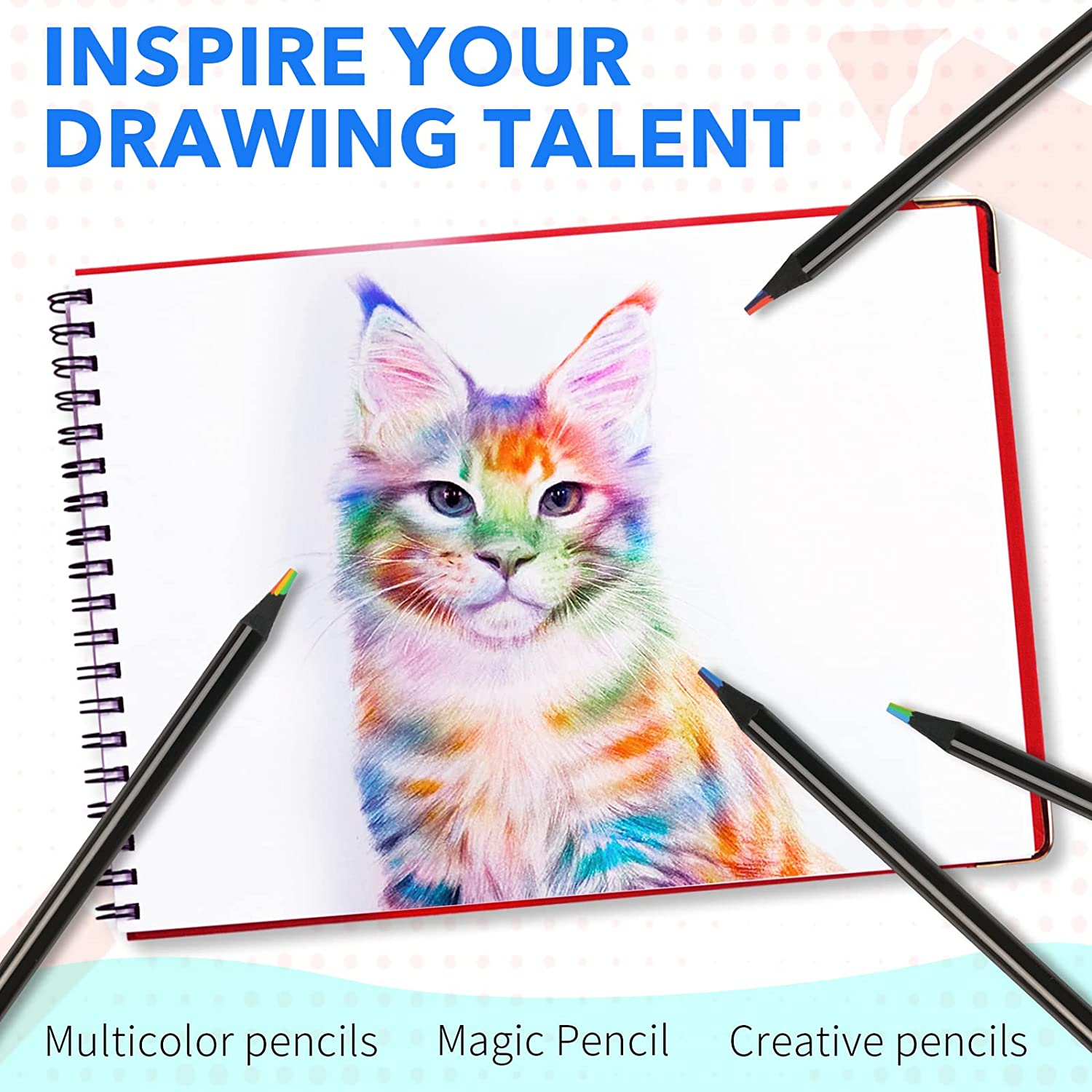 Theast Black Wooden Rainbow Colored Pencils, 7 Color in 1 Rainbow Pencils, Art Supplies for Kids and Adults, Assorted Colors for Drawing Coloring Sketching, Multicolored Core, Pre-Sharpened (48) image number 2