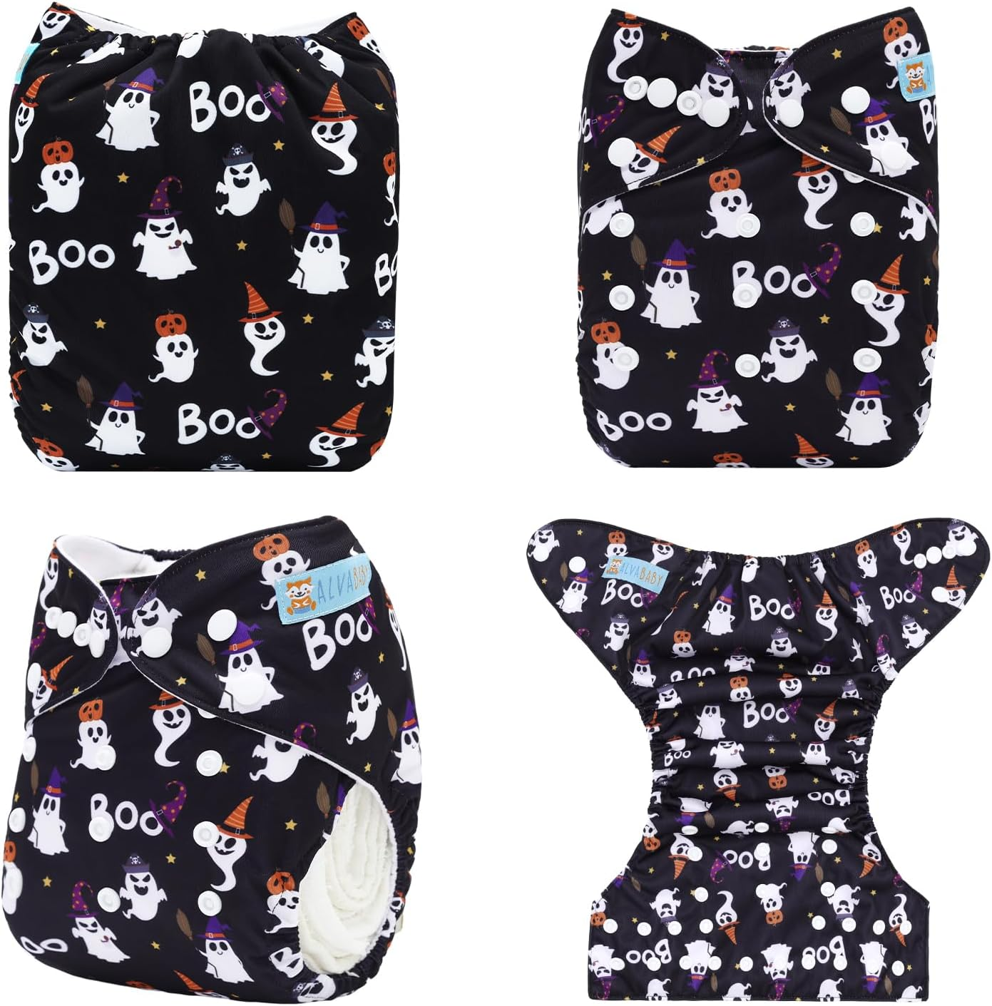 ALVABABY Baby Cloth Diapers One Size Adjustable Washable Reusable for Baby Girls and Boys 1 Pack with 2 Inserts QD89-2T image number 2