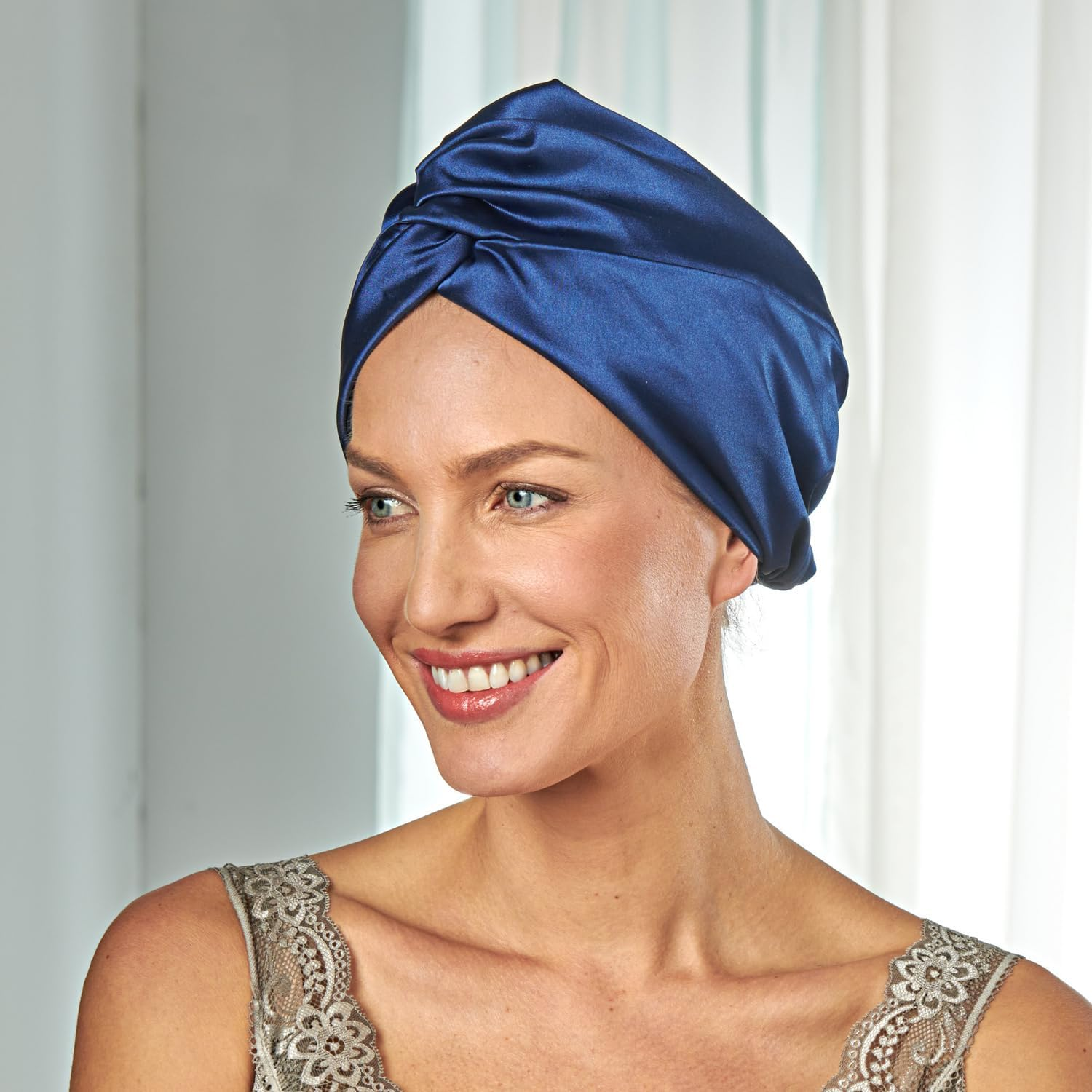 3 PAGEN&reg; Satin Sleep Cap in Dark Blue - Protects Hair from Split Ends and Frizz - Soft Feel - Sleep Cap for All Hair Types - Versatile - One Size Bonnet image number 1