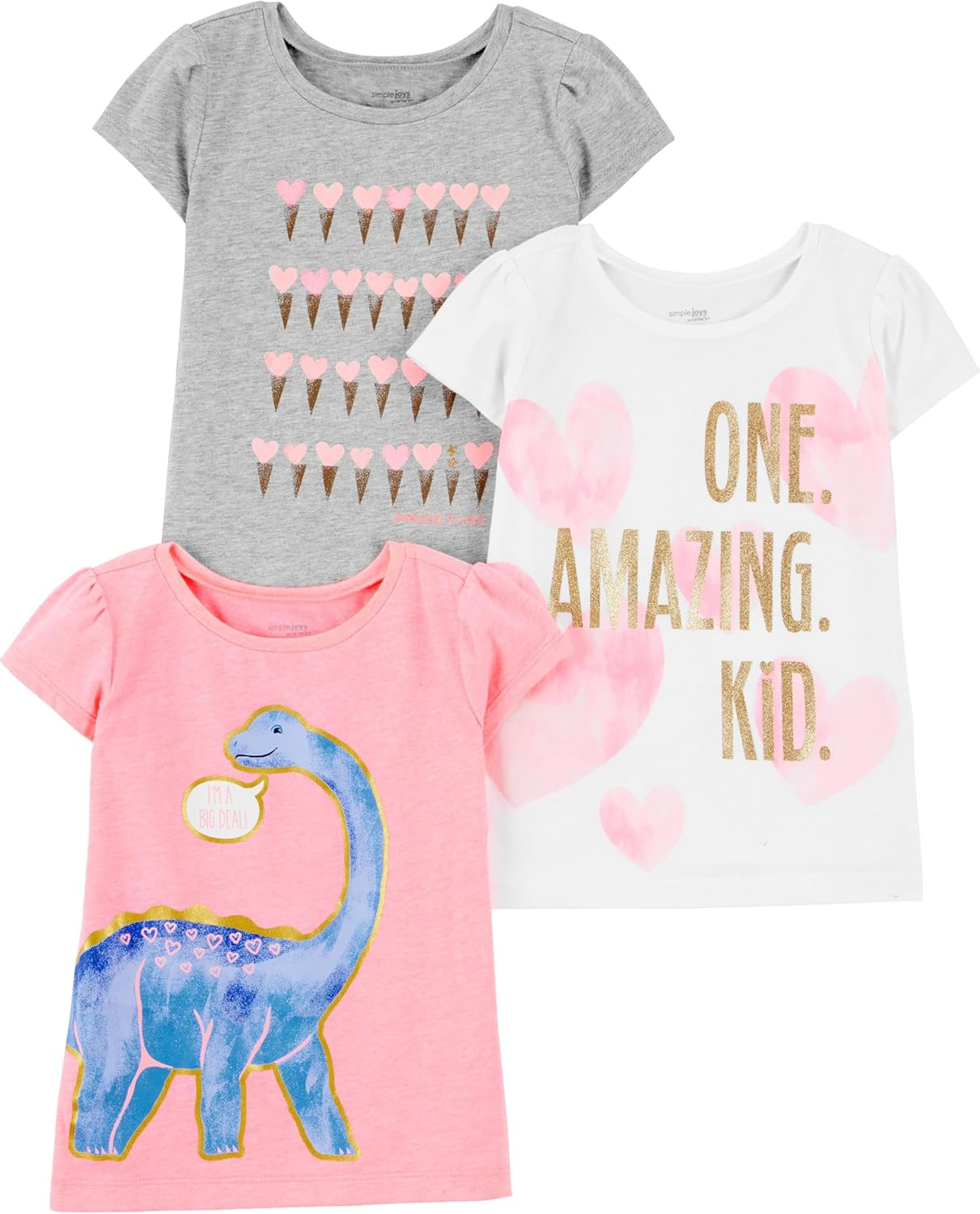 Simple Joys by Carter'S Girls' Short-Sleeve Shirts and Tops, Pack of 3