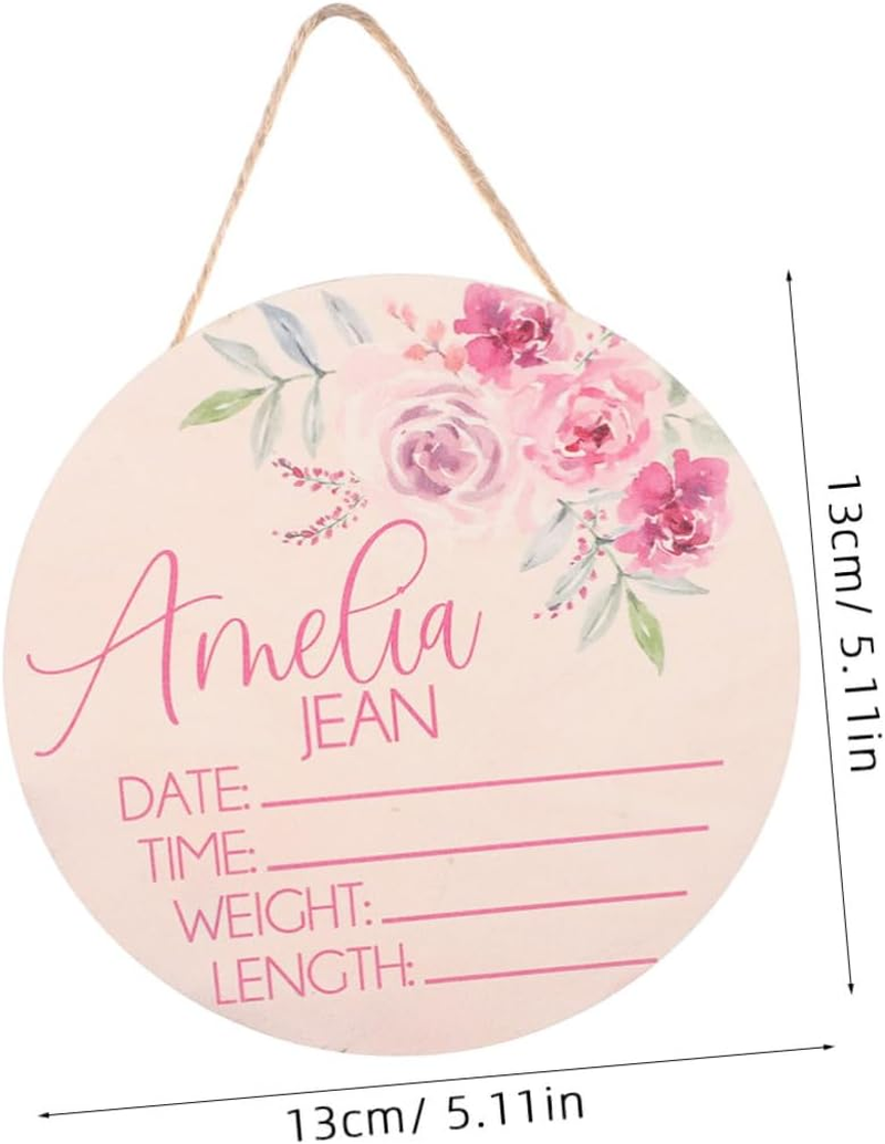 2Pcs Newborn Name Announcement Sign Wooden Birth Announcement Plaque for Nursery Decor Baby Name Sign Welcome Baby image number 1