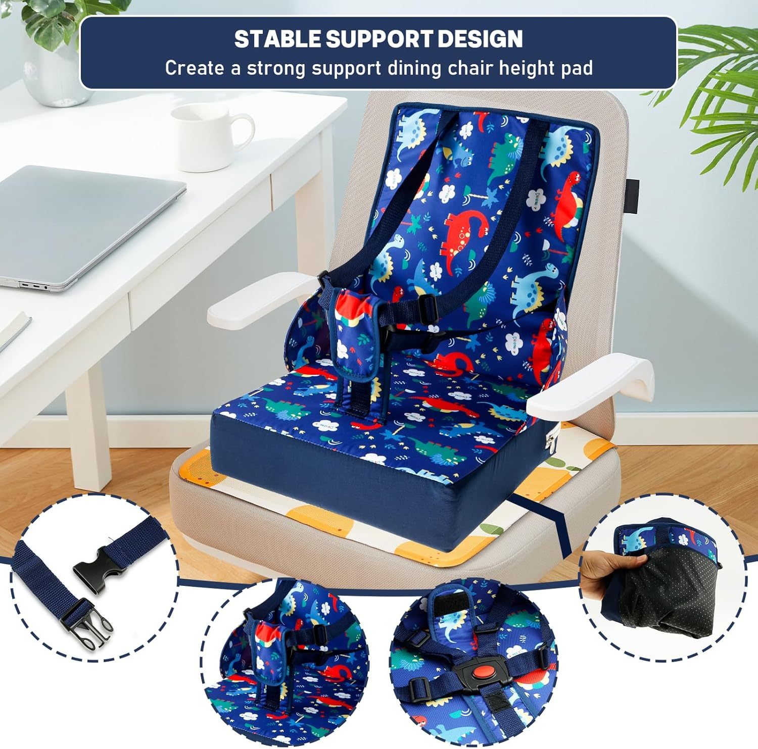 Fwqofvk Toddler Booster Seat Chair, with 3 Point Buckle Safety Protection, Thickened Heightening Cushion, Kids Booster Cushion Easy to Clean for Dining 32 X 32 X 7.5Cm (Style 1) image number 2