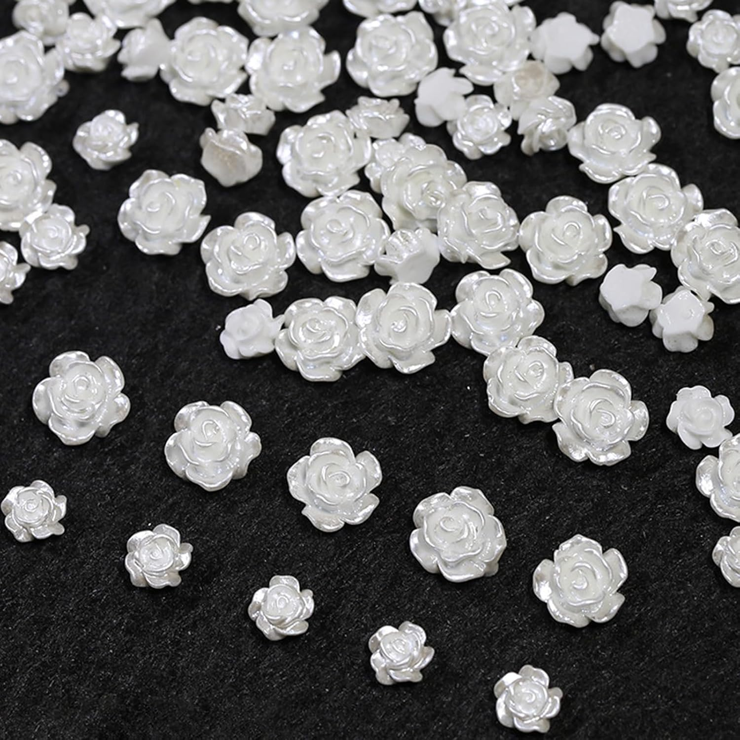 Taoluwin 100Pcs Nail Art Rhinestones, 6Mm & 8Mm 3D Camellia Rose Gems, Resin Flower Rhinestones for Nail Decoration, Crafts & Jewelry Making, Dual-Size White Floral Set image number 6