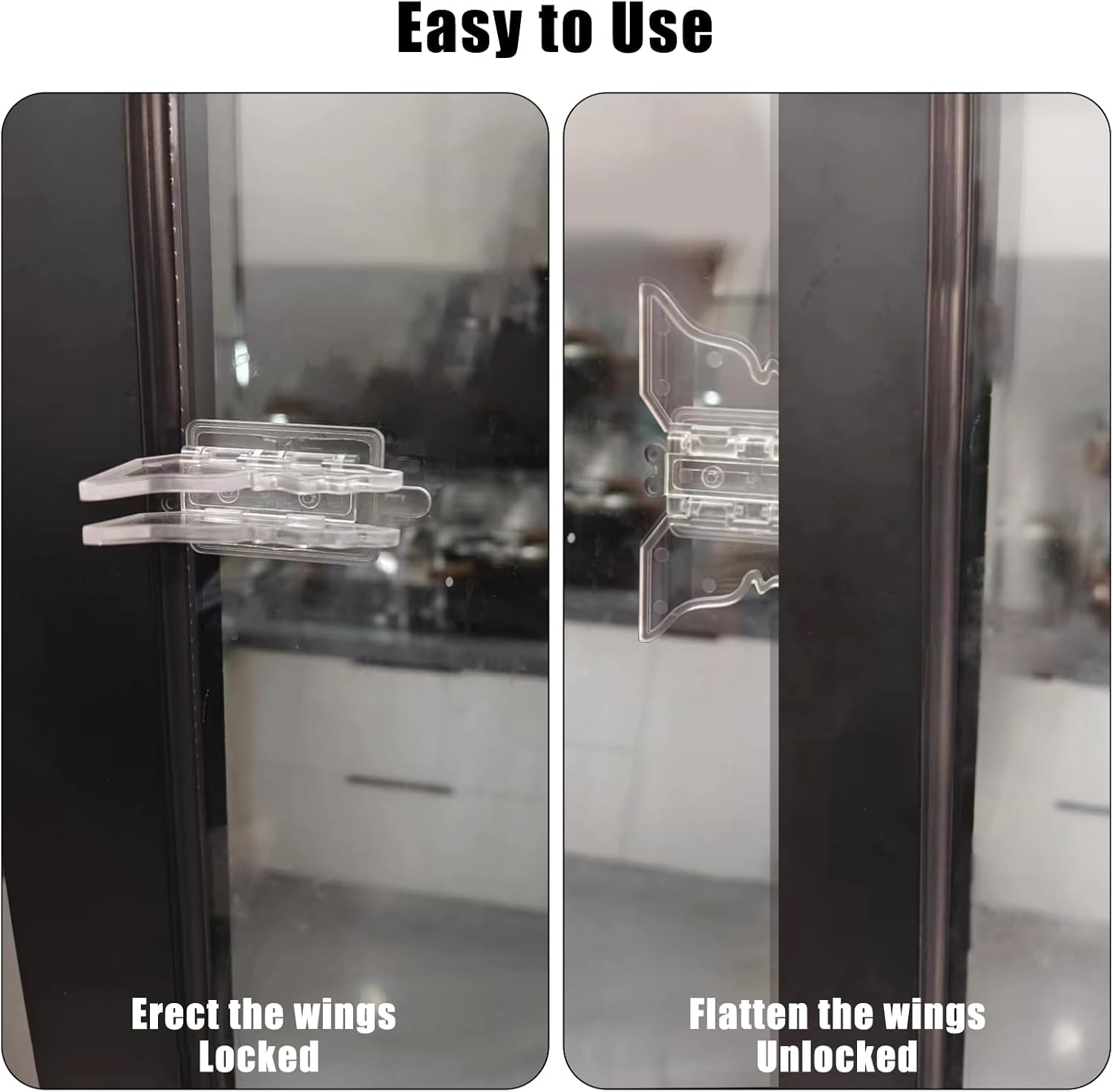 Child Proof Sliding Door Lock 4 Pack Self Adhesive Sliding Door Lock for Child Safety Butterfly Sliding Window Lock for Windows, Closet Doors, Cabinet Doors image number 6