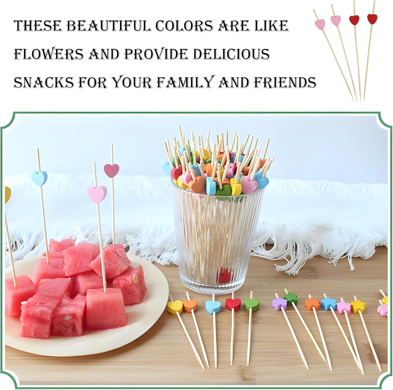 100PCS Colorful Heart-Shaped Fruit Sticks,4.7-Inch Cocktail Dessert Sandwich Skewers, Party Appetizer Drink Supply,Wedding Skewers,Valentine'S Day,Dessert,Deli,Party Snack Decoration（Chroma） image number 2