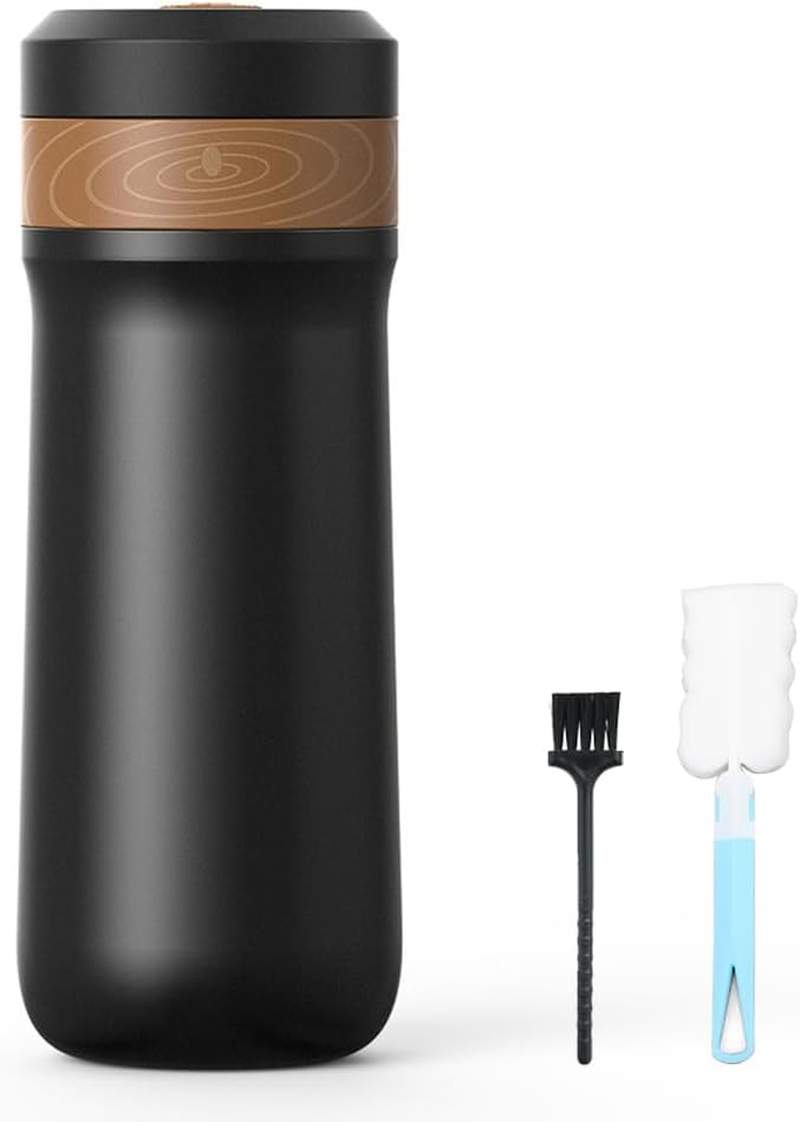 Domary French Press Coffee Maker for Travel 2-Layer Filter Mesh Double Walled Stainless Steel Vacuum Insulated Coffee Maker Cup for Coffee Tea Portable French Press Mug for Travel Office image number 1