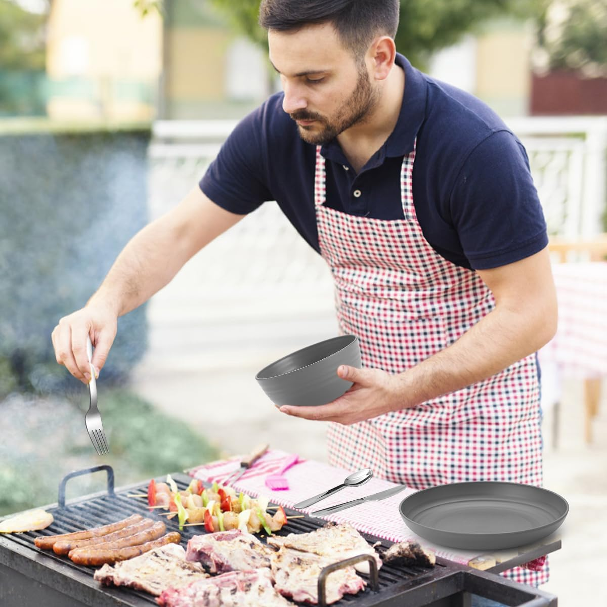 Camping Utensils, Reanea Camping Mess Kit for Travel, Camping, Picnic, Outdoor, Camping Gear Include Knife, Spoon, Fork Cutlery Set, Cup, Bowl, Plate, Camping Essentials for 1 image number 5