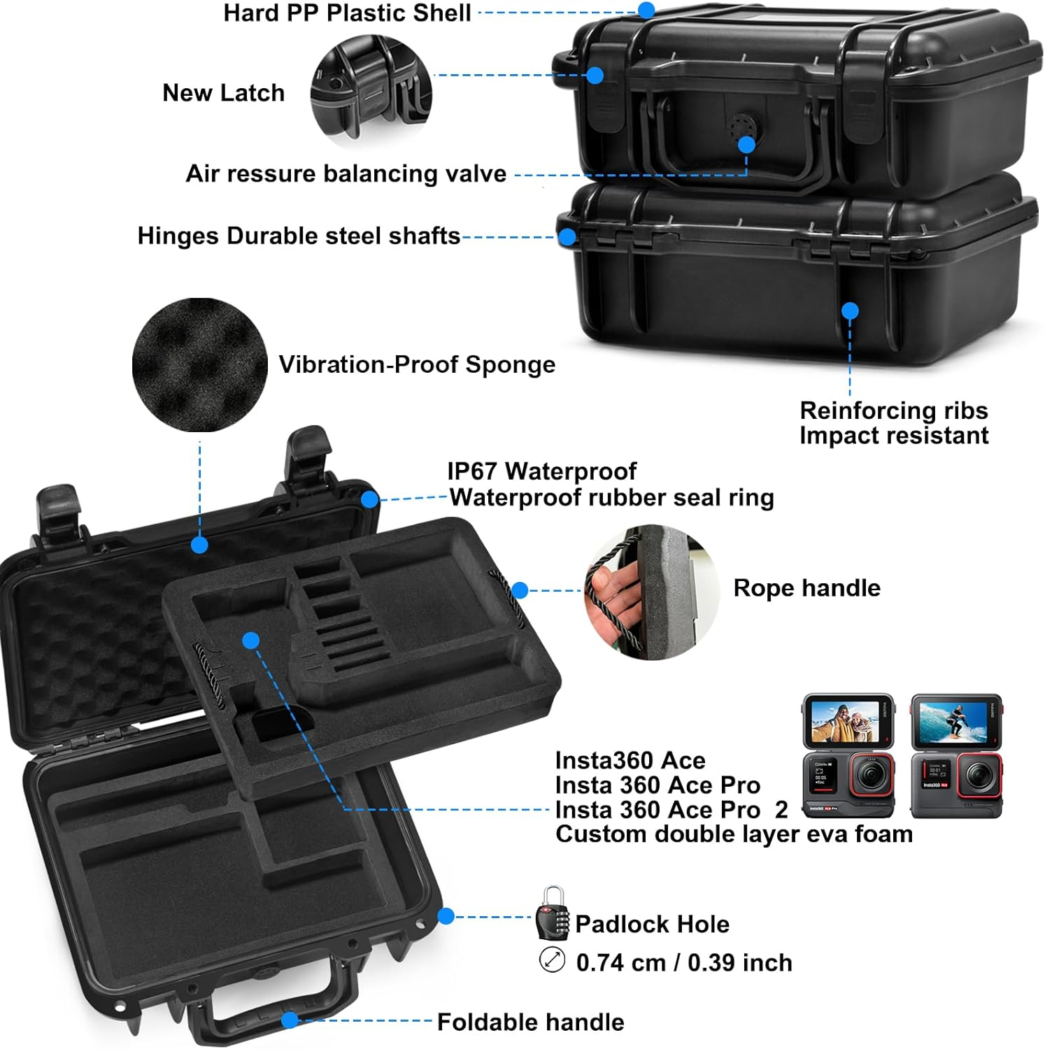 Waterproof Hard Case Compatible with Insta360 Ace Pro 2/Insta360 Ace Pro/Insta360 Ace/Action Camera/Vlogging Camera/Live Streaming and Accessories(Case Only) image number 2