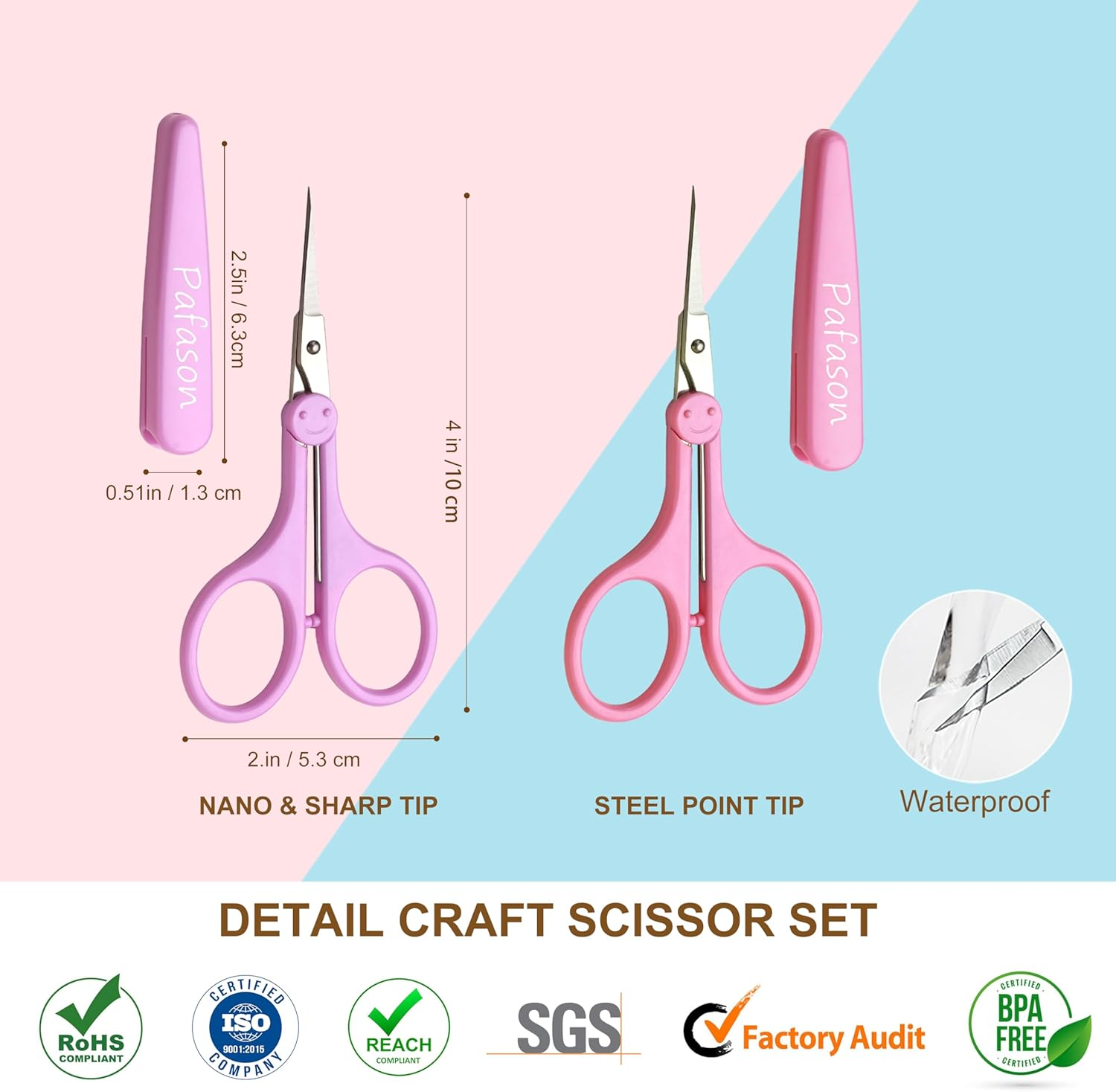 PAFASON Ultra Sharp Detail Scissor Set 2 PC Straight for Scrapbooking Quilting Sewing Knitting Embroidery Cross Stitch Crochet Thread Yarn Paper Fabric Detail Cutting Stainless Steel, Safety Case image number 2