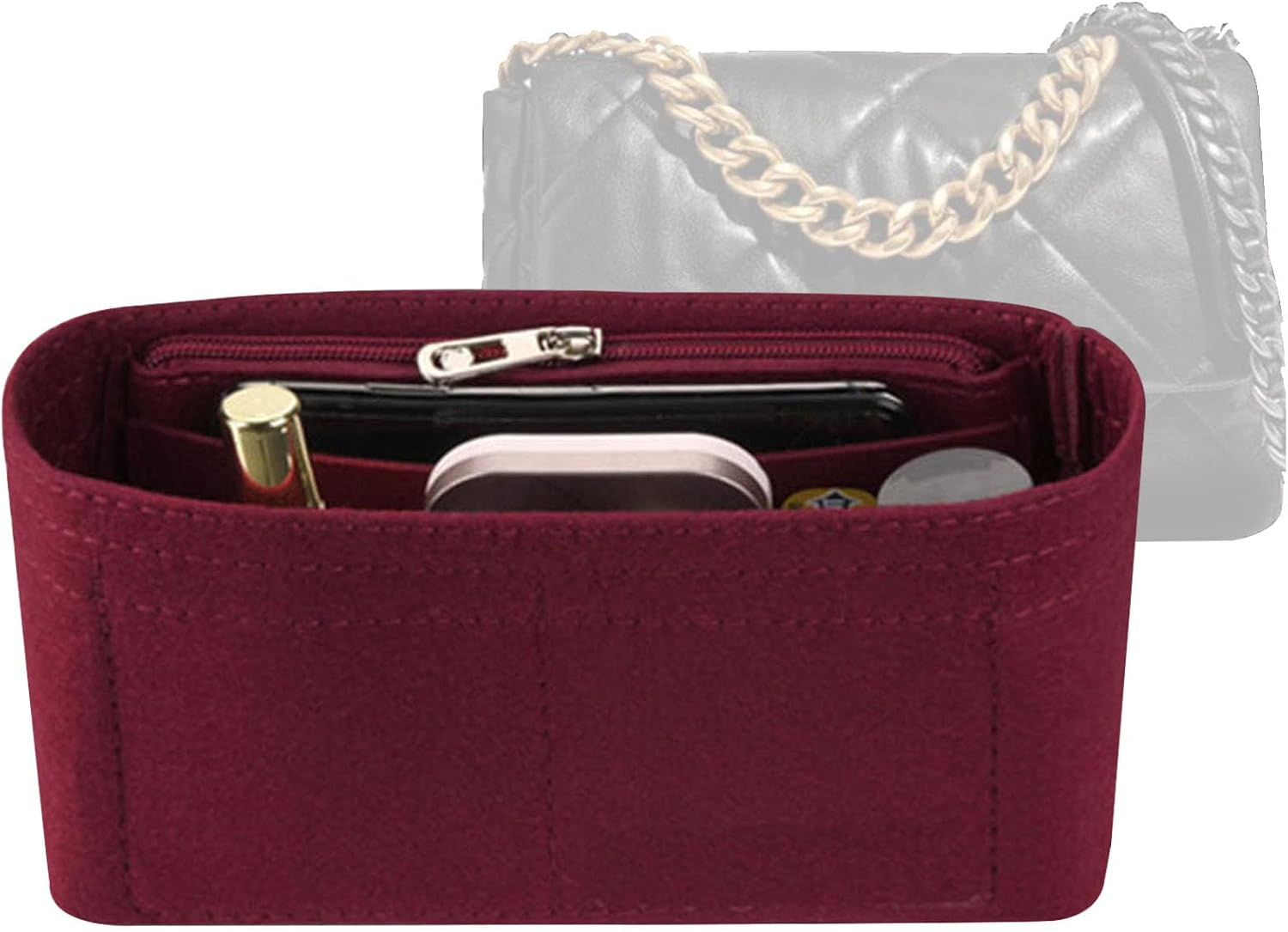 Lckaey Purse Organizer Insert for 19 Flap Small Bag Small Bag Organizer with Side Zipper Pocket Beige 1016 24 * 7 * 12Cm