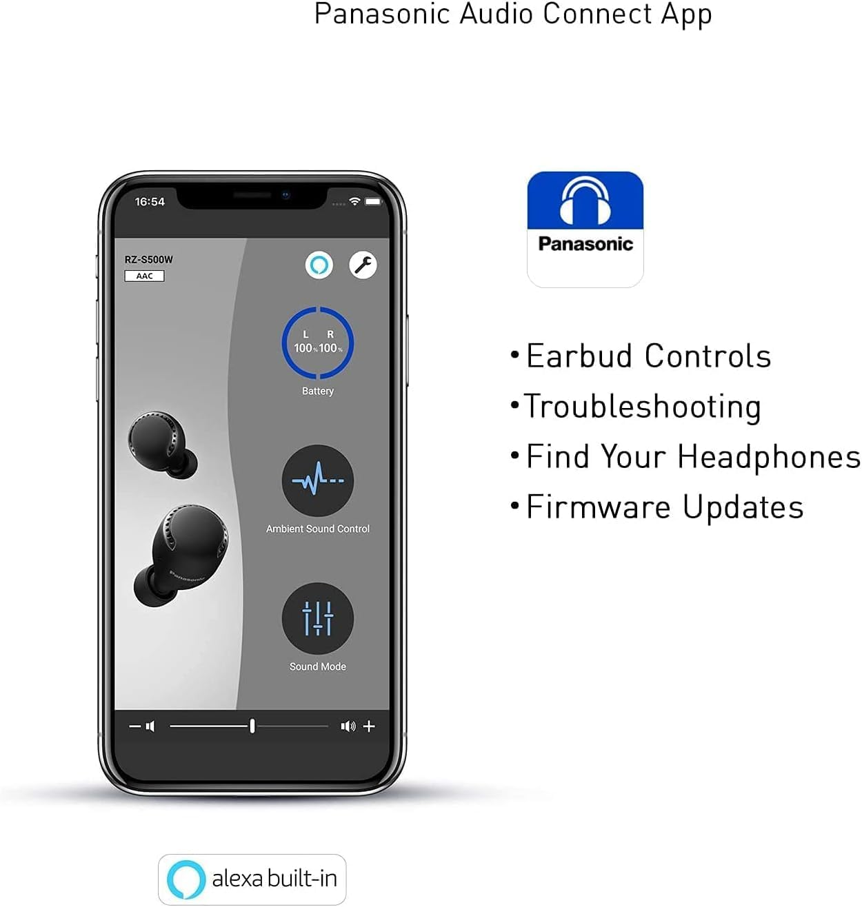 Panasonic True Wireless, High Performance, Bluetooth, Noise-Cancelling and Water-Resistant Earbuds, Black (RZ-S500WE-K) image number 3