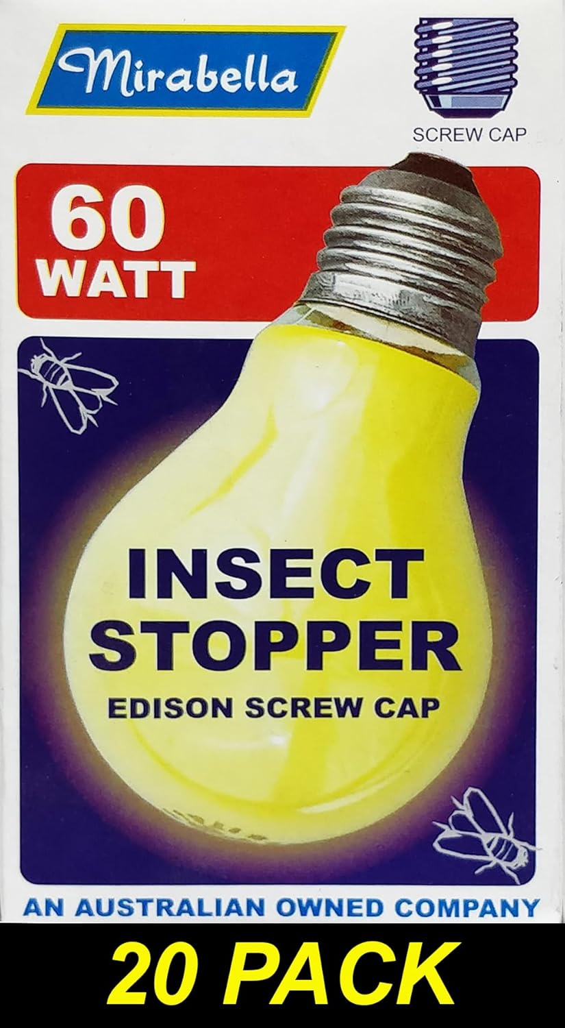 Yellow Insect Stopper Light Globes Bulbs Lamps 60W E27 Screw Mirabella (20)