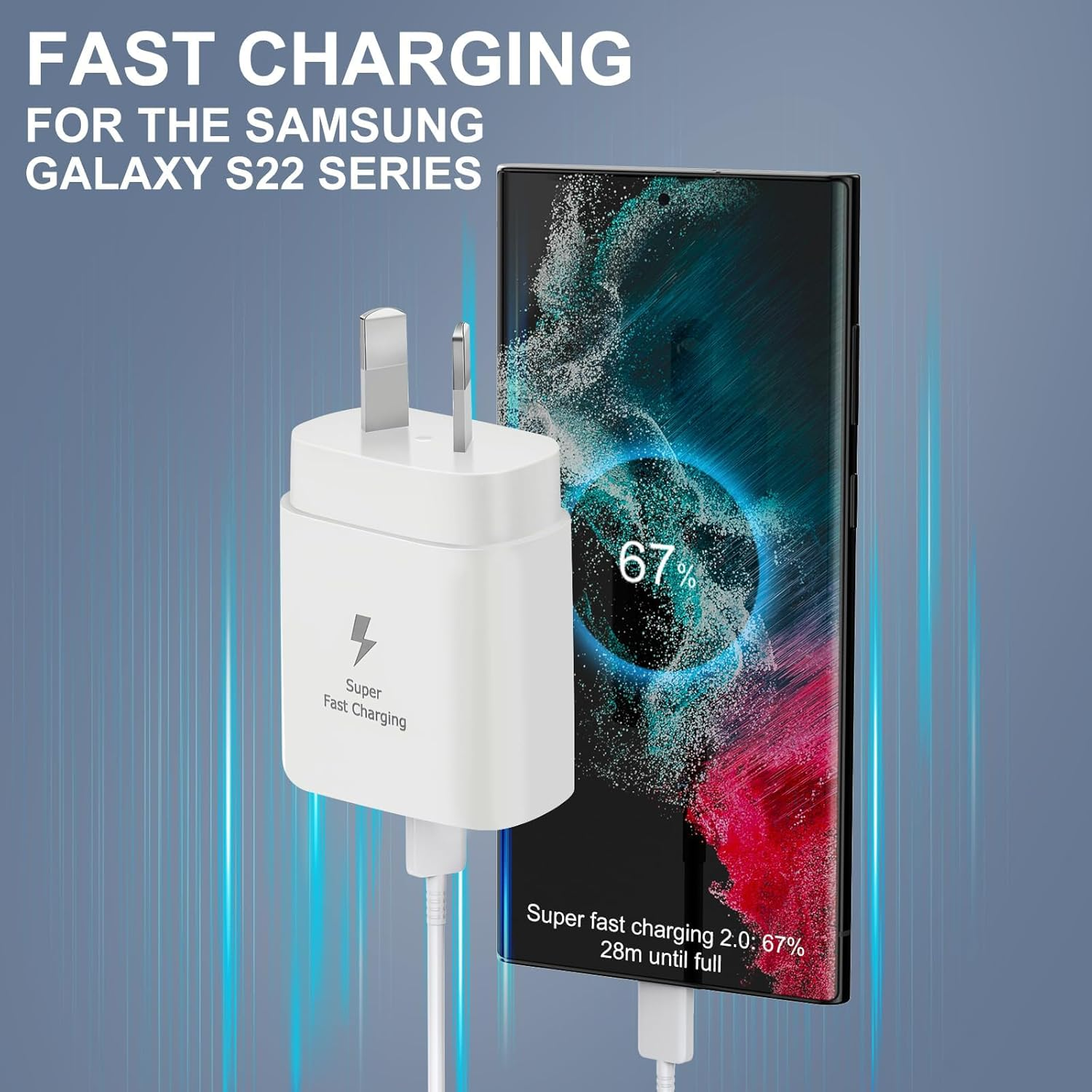 USB C Fast Charger for Samsung, 25W Type C Charger Fast Charging, Android Phone Wall Charger Block with 1.2M Type C to C Cable for Samsung Galaxy S24 Ultra/S24/S24+/S23 Ultra/S23, Iphone 16/15 Ipad image number 2