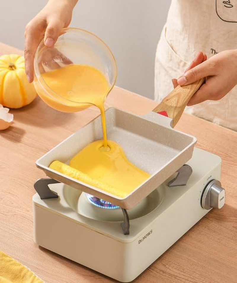 Square Japanese Omelette Pan, Non-Stick Egg Roll Pan with Silicone Brush, Rectangle Frying Pan Wood Handle, Steak Frying Pan, Maifanshi Flat Bottomed Pan image number 5