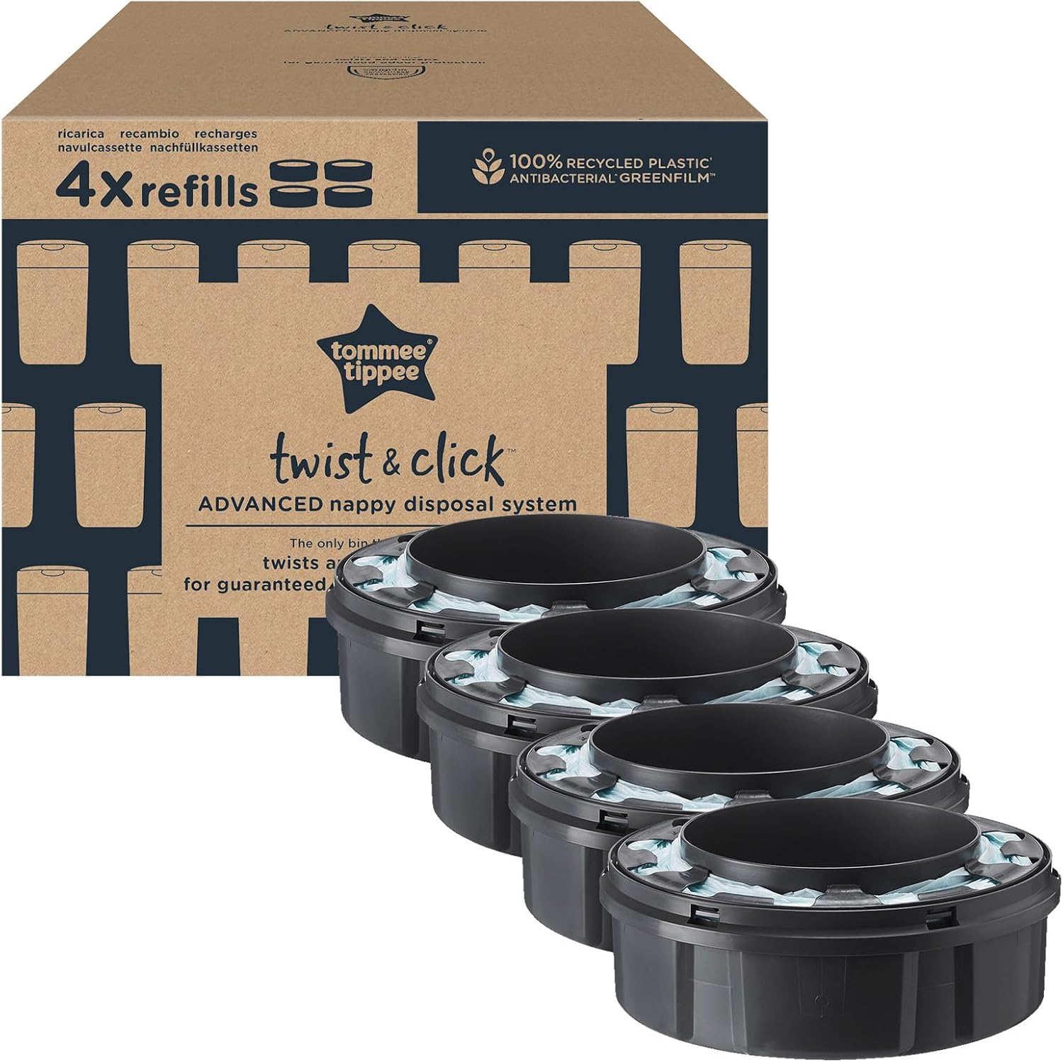 Tommee Tippee Twist and Click Advanced Nappy Bin Original Refill Cassettes, Exclusive Pack of 4, for Easy Refill and Great Value (Pack May Vary) image number 3