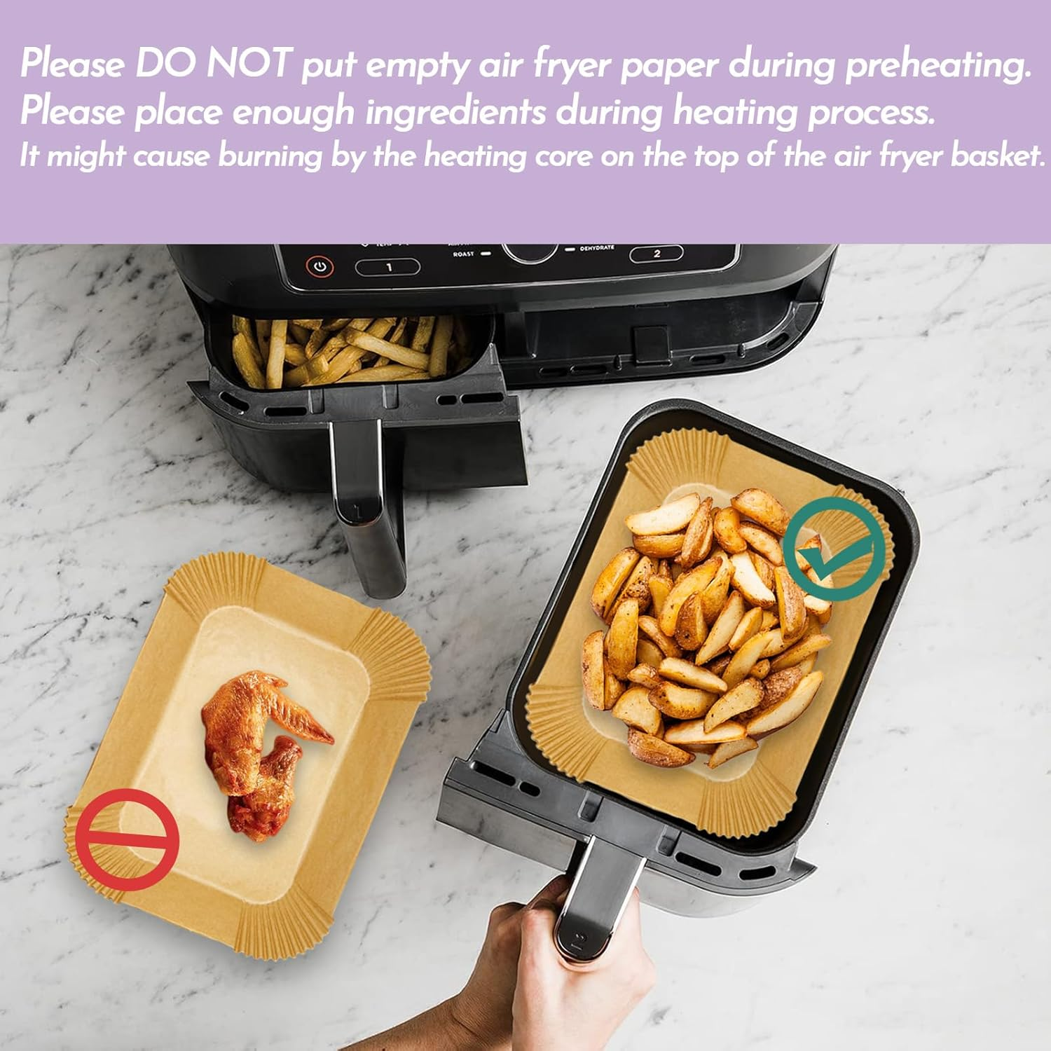 Air Fryer Liners, 60+60 Pcs Disposable Parchment Paper Liners for Philips Air Fryer 3000 Series Dual Basket image number 3