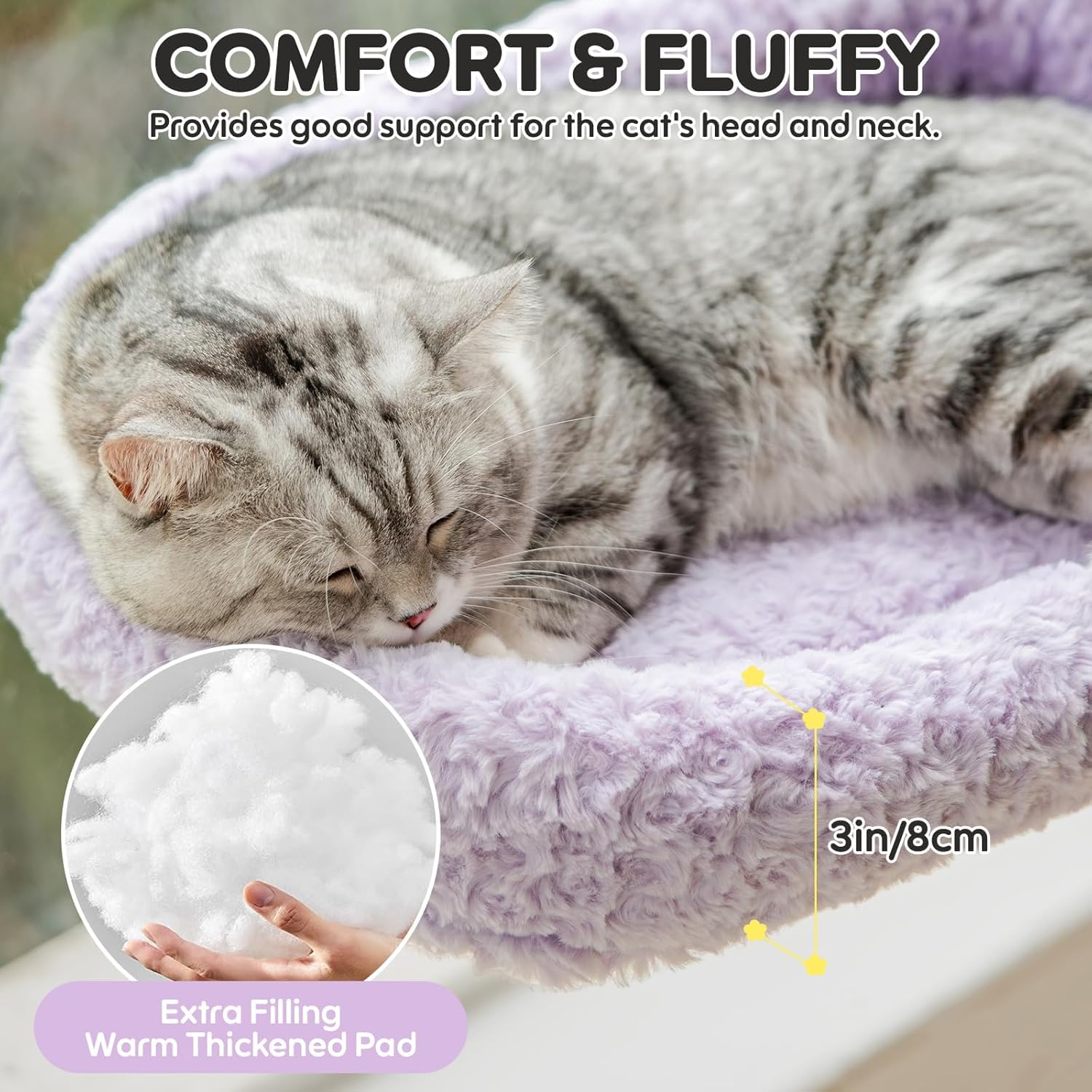 Cat Window Bed & Hammock Perch for Indoor Cats - Foldable Reversible Window Bed, Cat Window Hammock with Upgrade Strong Suction Cups, Sturdy Holds up to 18Kg (Purple, M) image number 6