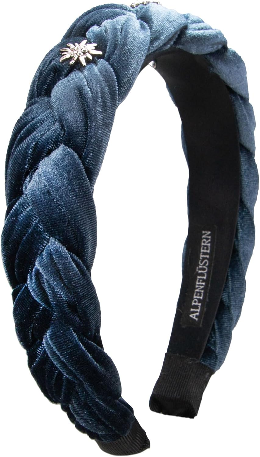 Alpenfl&uuml;stern Costume Headband Velvet Braided Look & Rhinestone Edelweiss - Women'S Hair Accessories Non-Slip Headband Braided for Dirndl (In Traditional Colours) ADV129 (Sage Green) image number 5