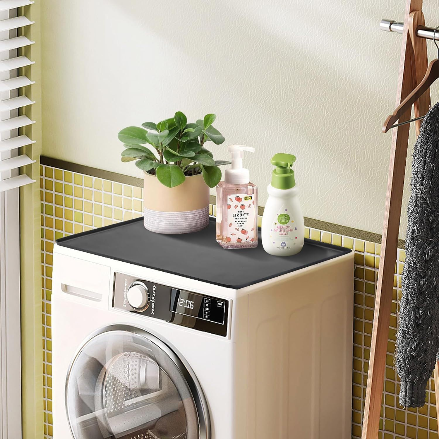 Silicone Fridge Mat with Raised Edges, 23.6"X23.6"X0.78" Mat for Refrigerator,Washing Machines, Refrigerators, Floor Protector Dryers Mat,Washing Machine Mat Mat for Dryer Mini Fridge (Black)