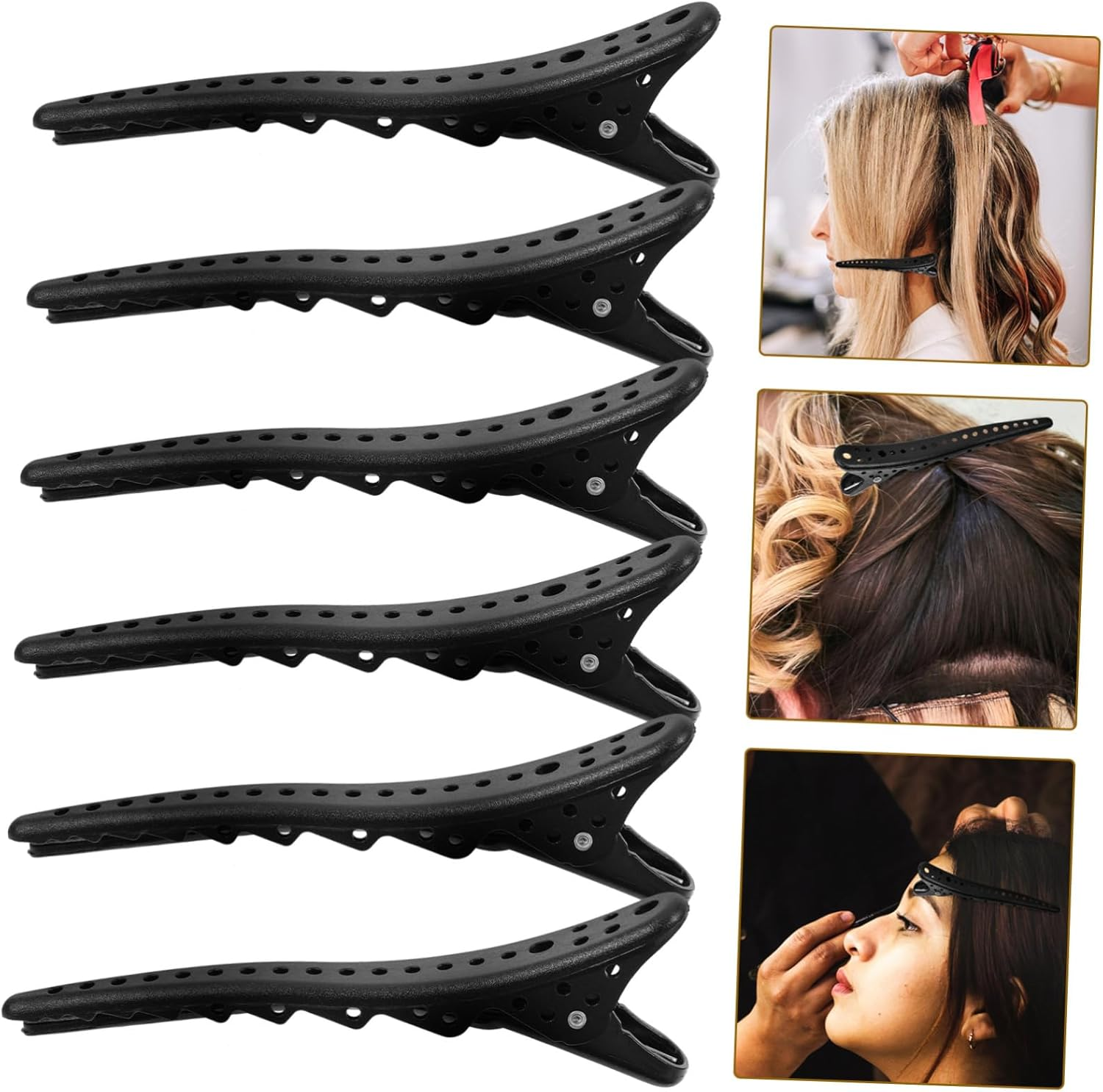 CALLARON 6Pcs Hair Cutting Sectioning Clips with Design for Salon Styling Hairdresser Positioning Tools Non Slip Makeup and Hair Care Accessories in Black image number 1