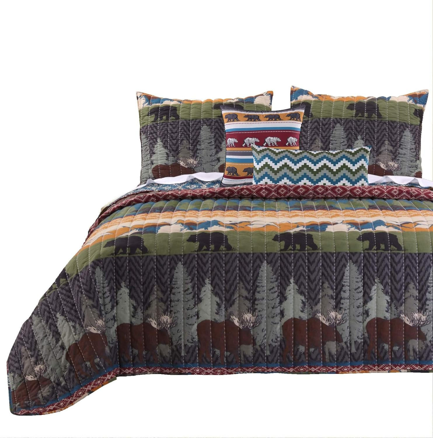 Greenland Home Black Bear Lodge Quilt Set, 5-Piece King - Includes Two Pillows image number 3