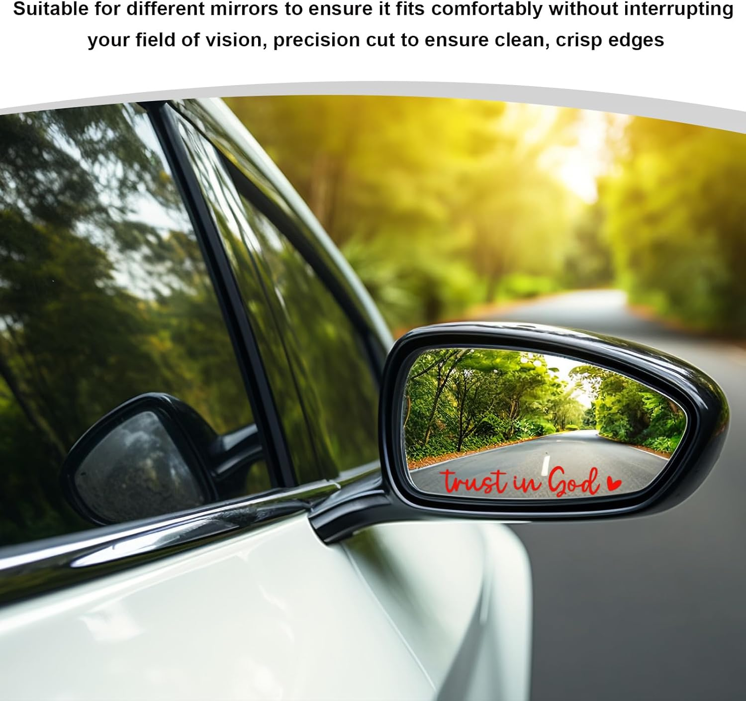 DXNQ 2 PCS Trust in God Rearview Mirror Decals, Automotive Vinyl Rear View Mirror Decorative Stickers, Waterproof Trust in God Stickers for Car Truck Laptop, Car Accessories (Red) - Black,2 Pcs image number 2