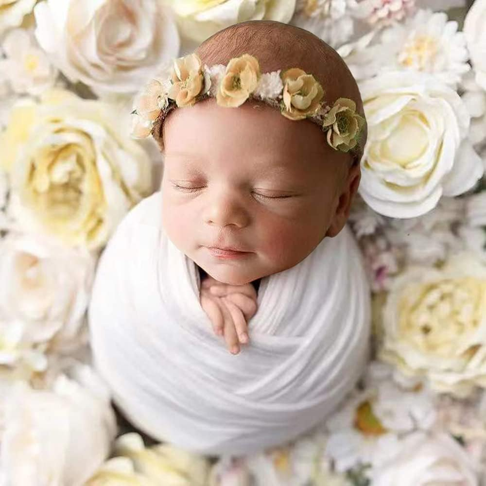 OWLOWLA Baby Photo Props Blanket Newborn Photography Shoot Soft Photography Wrap Blanket for Baby Boys Girls(Blush&Ivory) image number 3