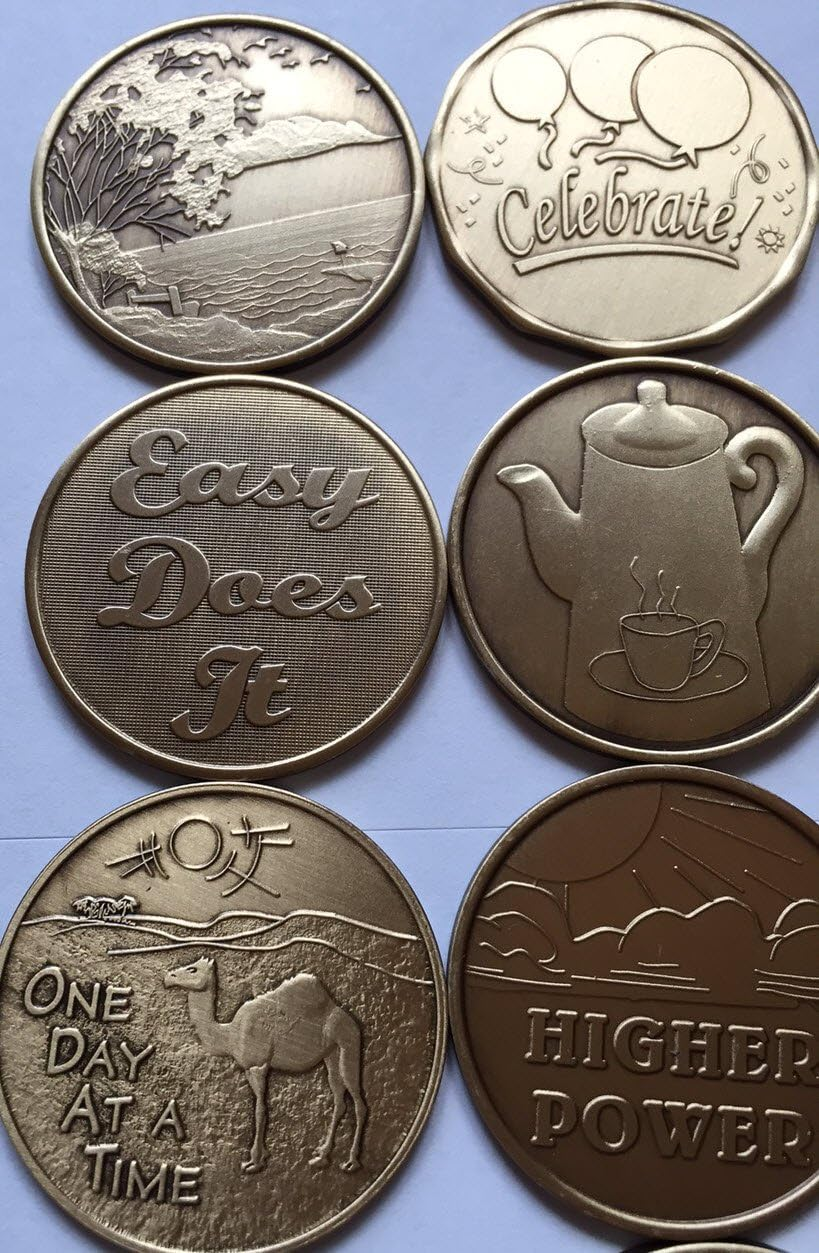 Sober-Sobriety-Serenity Set III (10 Total) Bronze AA (Alcoholics Anonymous) - Birthday / Anniversary / Recovery / Medallion / Coin / Chip image number 4