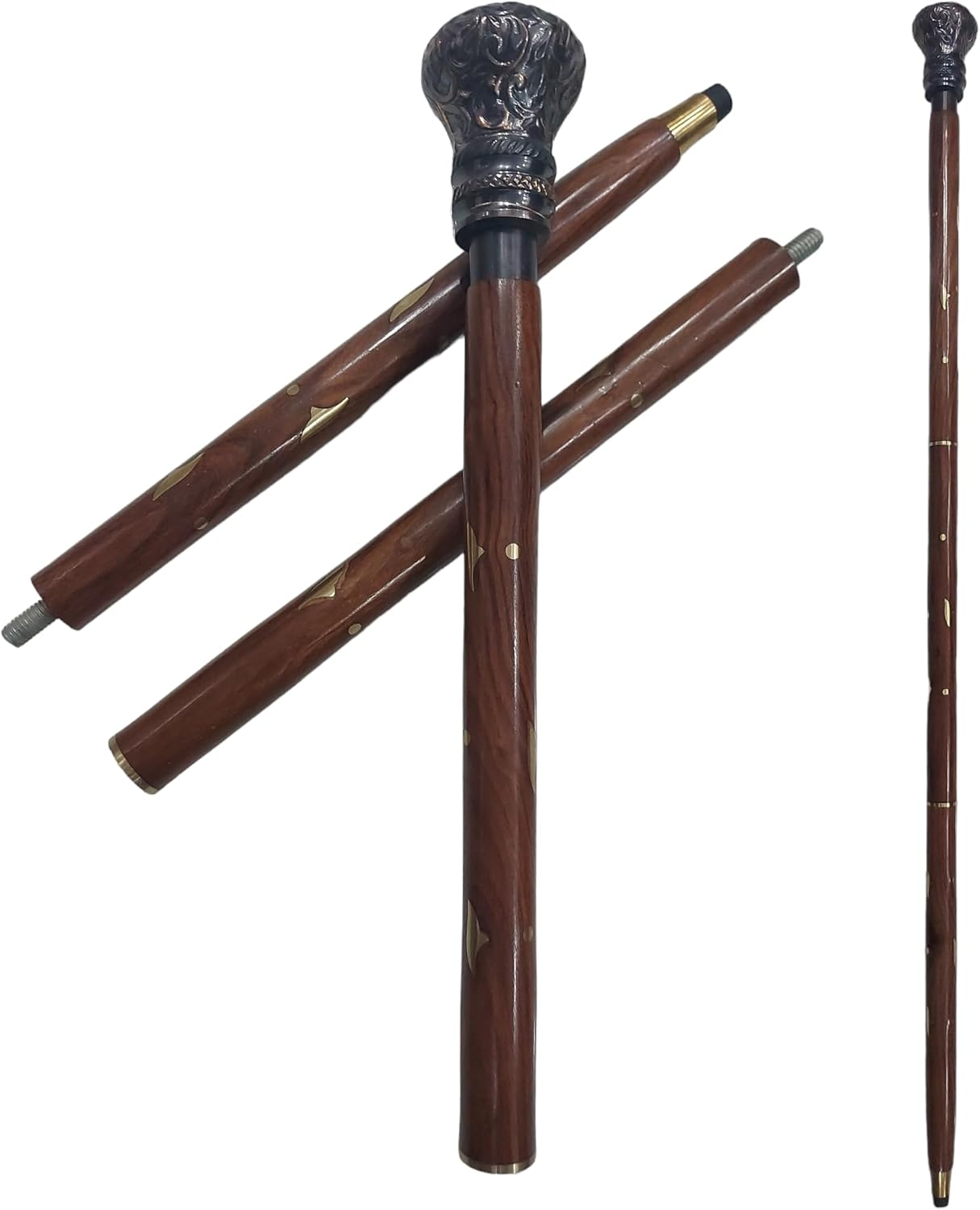 New Dolchi Timeless Grace: Vintage Style Wooden Cane with Antique Brass Victorian Handle