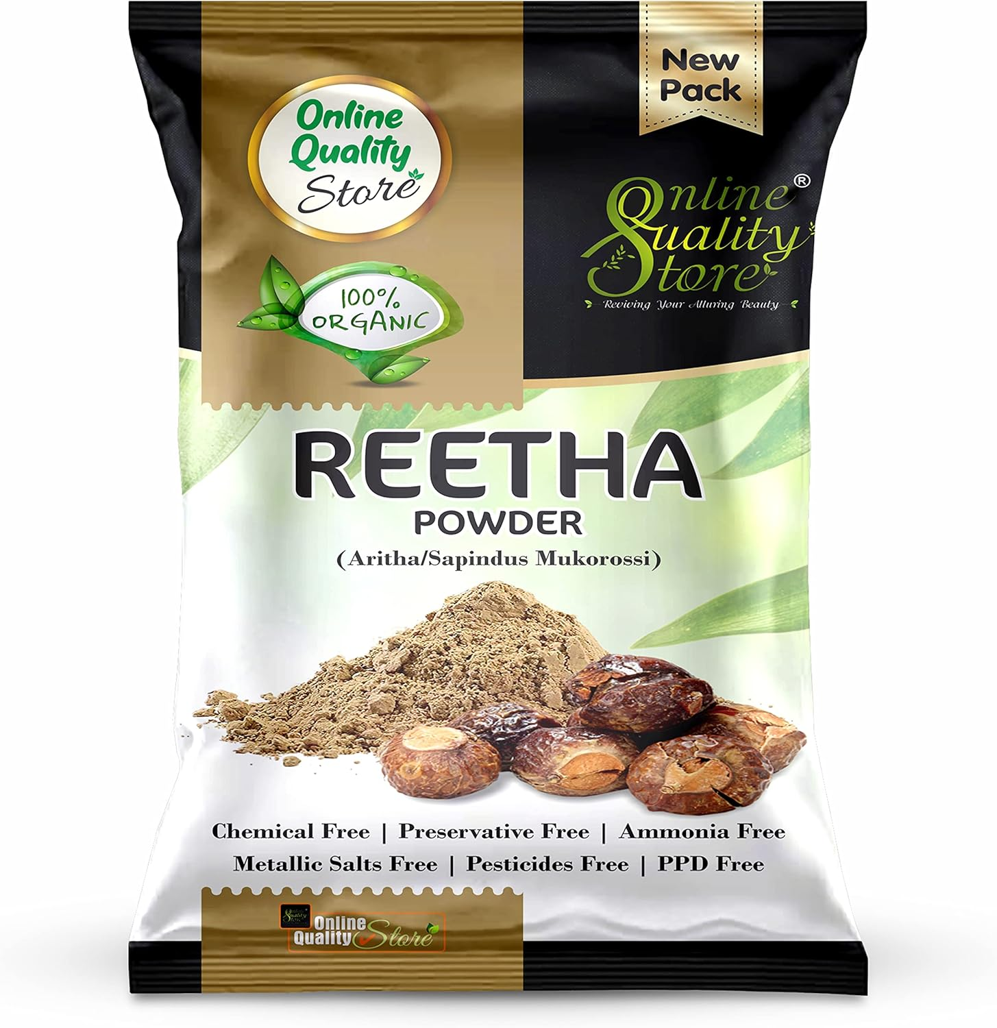 Online Quality Store Reetha Powder-100G |Organic Reetha Powder for Hair Growth|Aritha|Reetha|Ritha|Soapnuts (Sapindus Mukorossi) Powder for Silky & Smooth Hairs|Ritha Powder for Hair (Soap Nut) image number 1