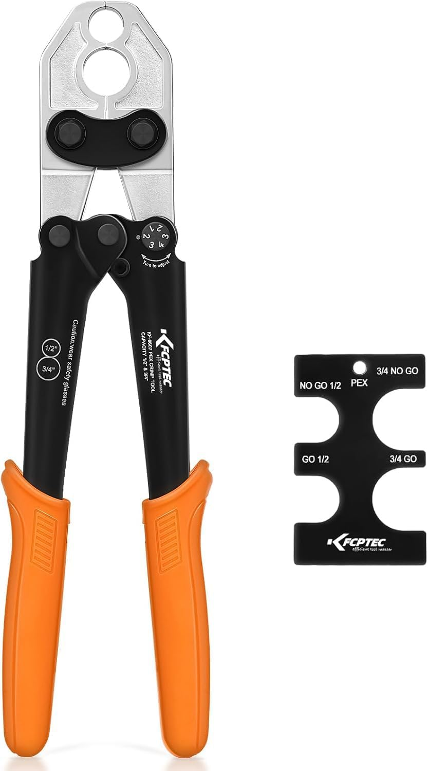KF CPTEC 1/2" & 3/4" PEX Crimping Tool with Go/No-Go Gauge, Suitable for Copper Crimp Rings, Complies with ASTM F1807 Standard image number 4