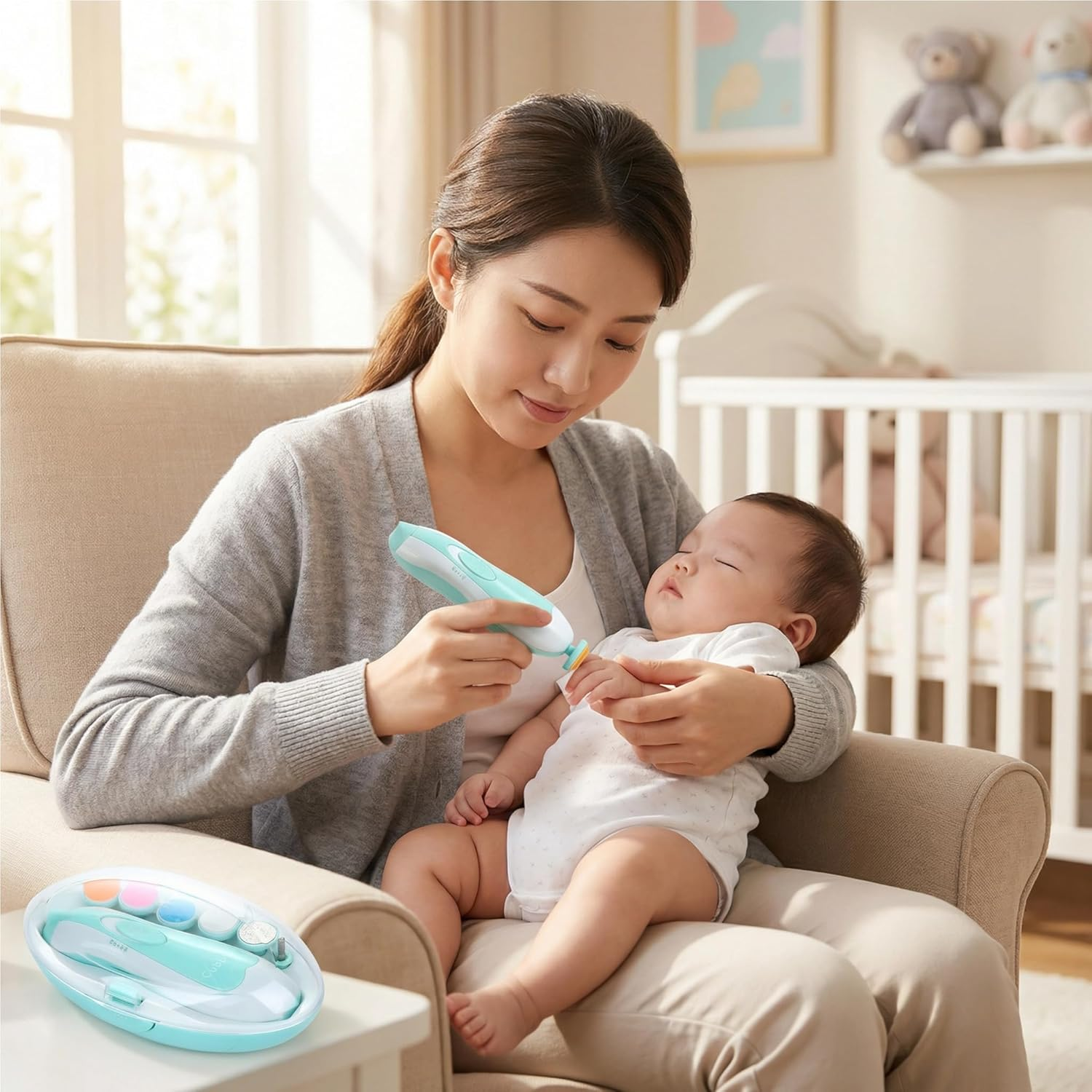 Safe and Quiet Electric Newborn and Toddler Nail Trimmer with LED Lights, 6 X Nail Trimmer Pads and 4 Speed Modes, AA Battery Operated (Blue) image number 6