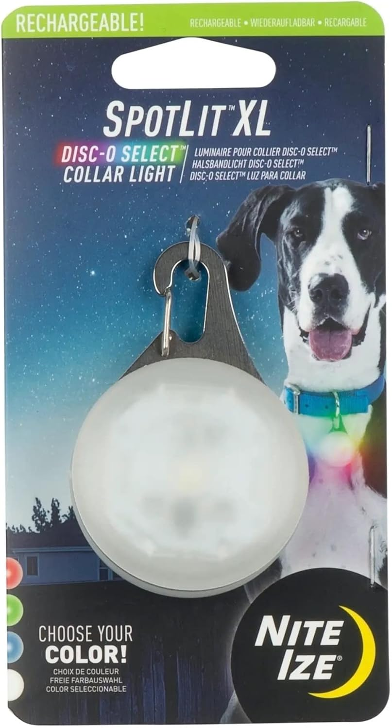 Nite Ize Spotlit XL LED Collar Light, Carabiner Clip Dog Light, USB Rechargeable, Disc-O Select Color-Changing Light