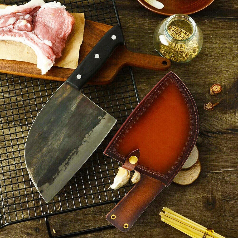 Ariv Hommey 6.5 Inch Handmade Serbian Chef Knife Cleaver Forged Cutting Butcher Knives High Carbon Steel Razor Sharp V-Shaped Blade Cleavers Ergonomic Full Tang Wood Handle W/Carrying Sheath image number 5
