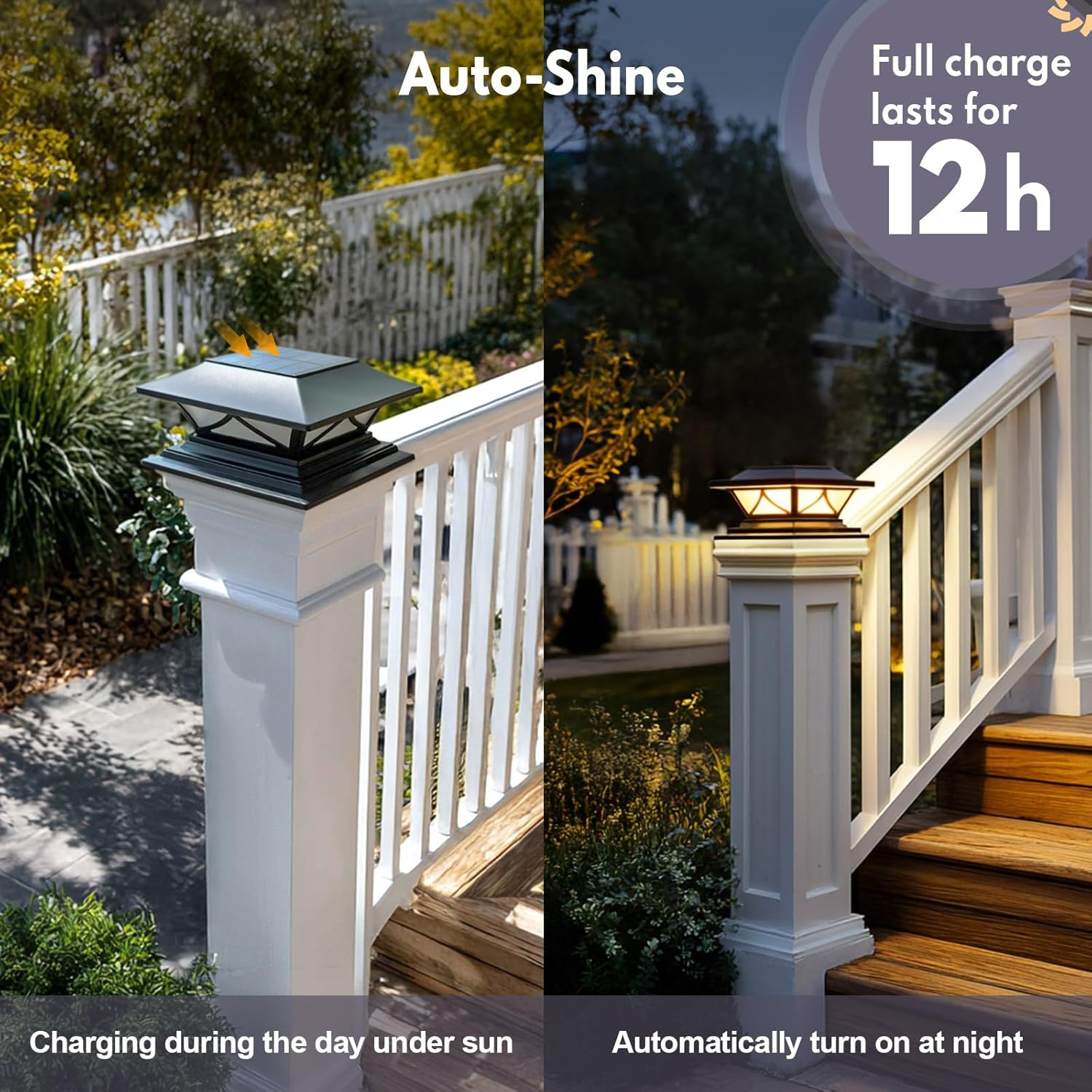 Solar Post Cap Lights 2 Pack, Solar Post Lights Outdoor Waterproof with 2 Color Modes, IP44 Deck Post Lights Solar Powered for 4X4, 5X5, 6X6 Vinyl/Wooden Posts, Decorate Deck, Patio, Porch, Fence image number 2
