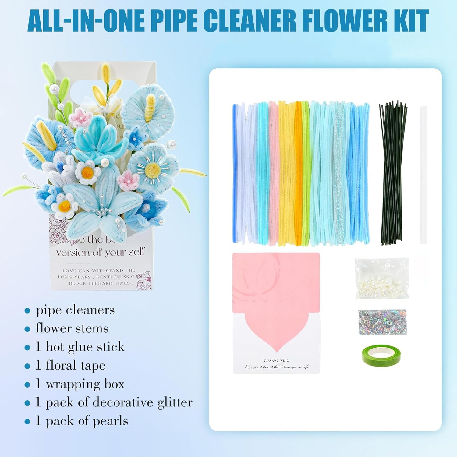 Pipe Cleaners Craft, Flower Making Set, Thick & Durable Chenille Stems Fuzzy Sticks Craft Supplies Pipe Cleaners for DIY Art and Craft Creative image number 4