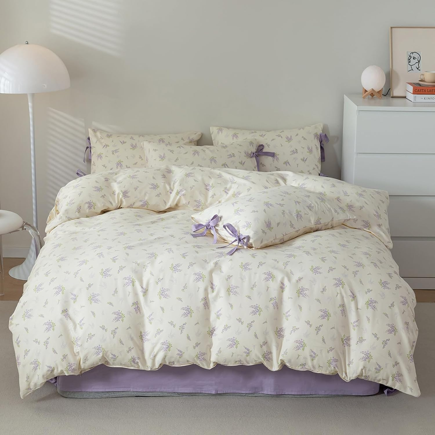 Floral Duvet Cover Set Twin Size Kids Pink 100% Cotton Aesthetic Bedding Sets Girl Women 3 Pieces Floral Branch Comforter Cover with Zipper Ties Garden Bedding Cover