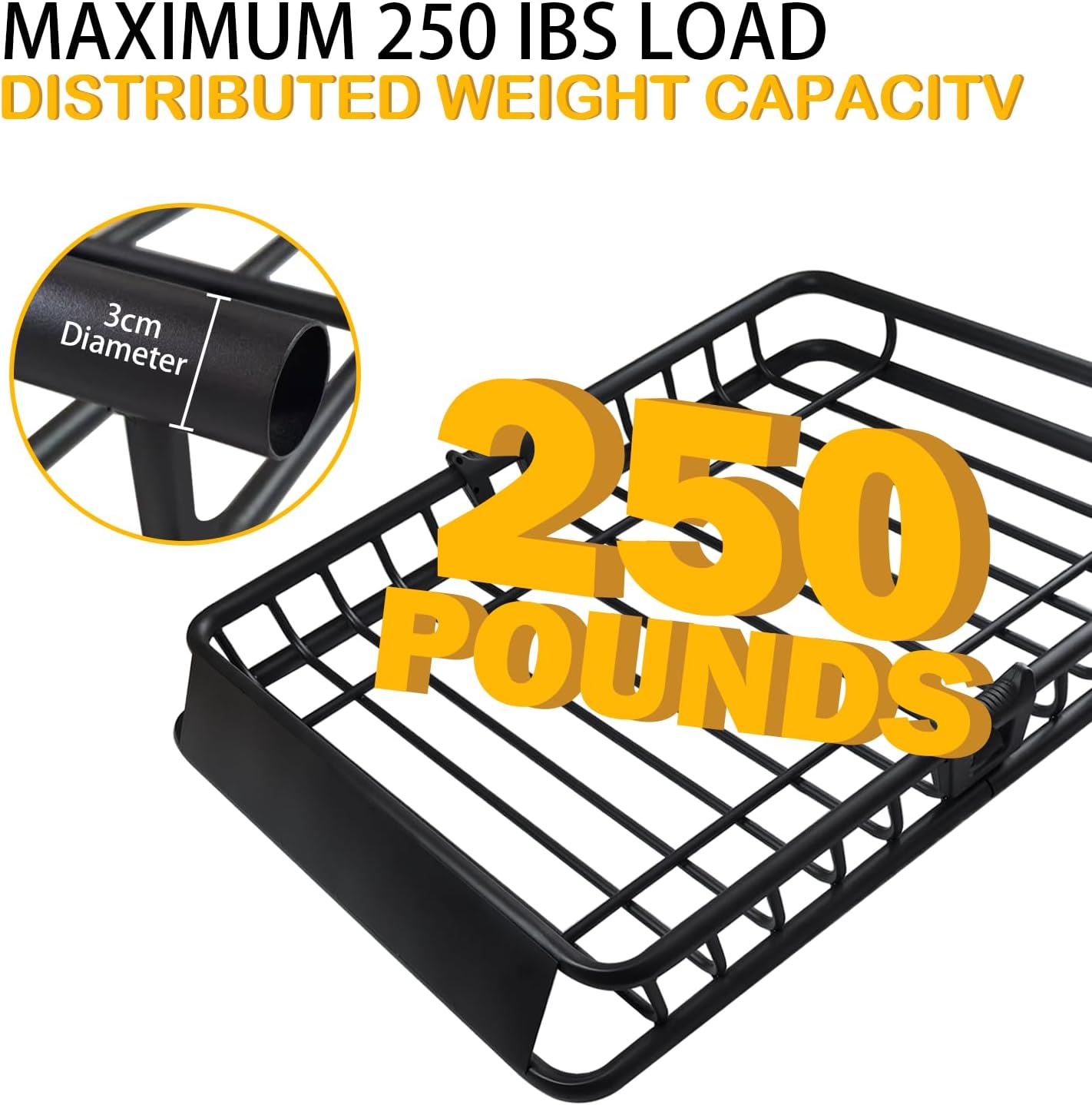 55" X 39" X5.5" Universal 250LB Heavy Duty Roof Rack Cargo with Extension Car Top Luggage Holder Carrier Basket for SUV, Truck, & Car Steel Construction image number 3