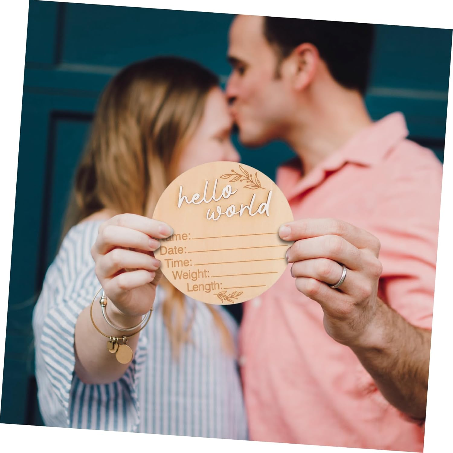 2Pcs Circular Announcement Sign Wood Birth Name Plaque for Newborns for Photo Props and Decor Showers and Milestone Memories image number 2