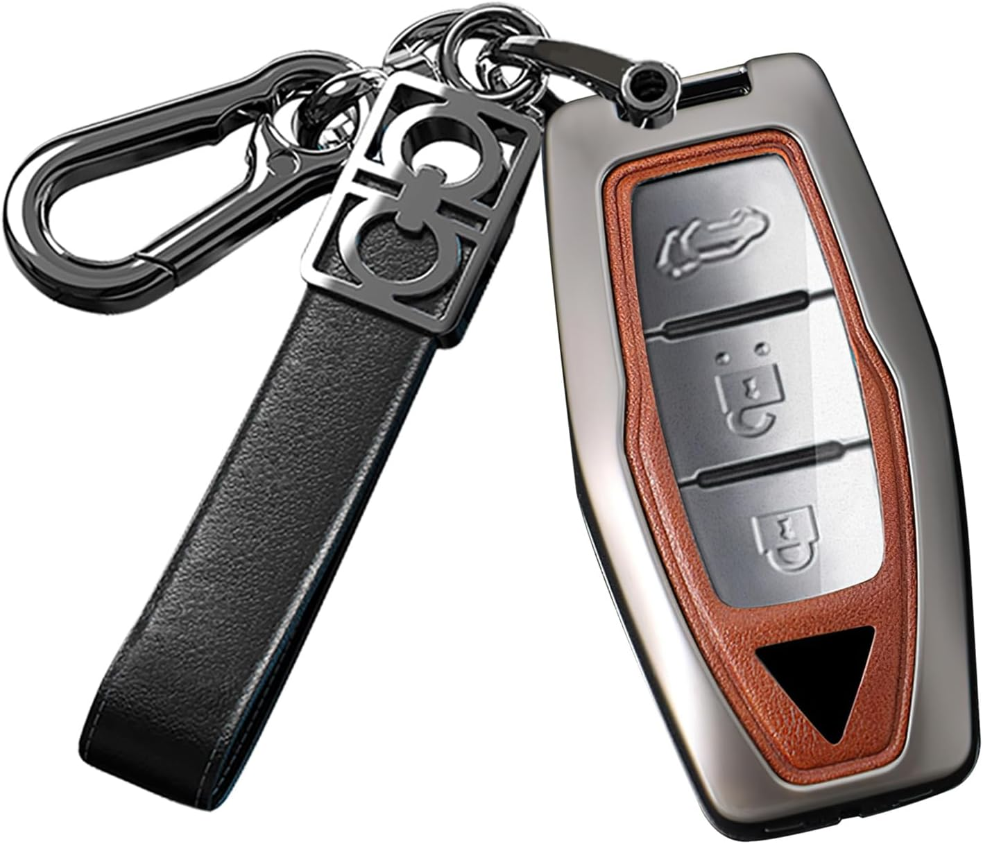 Ontto Metal Car Key Fob Cover Fit for Mitsubishi Outlander 2022 2023 2024 Remote Leather Key Case Keyring Key Shell Holder Bag Keychain