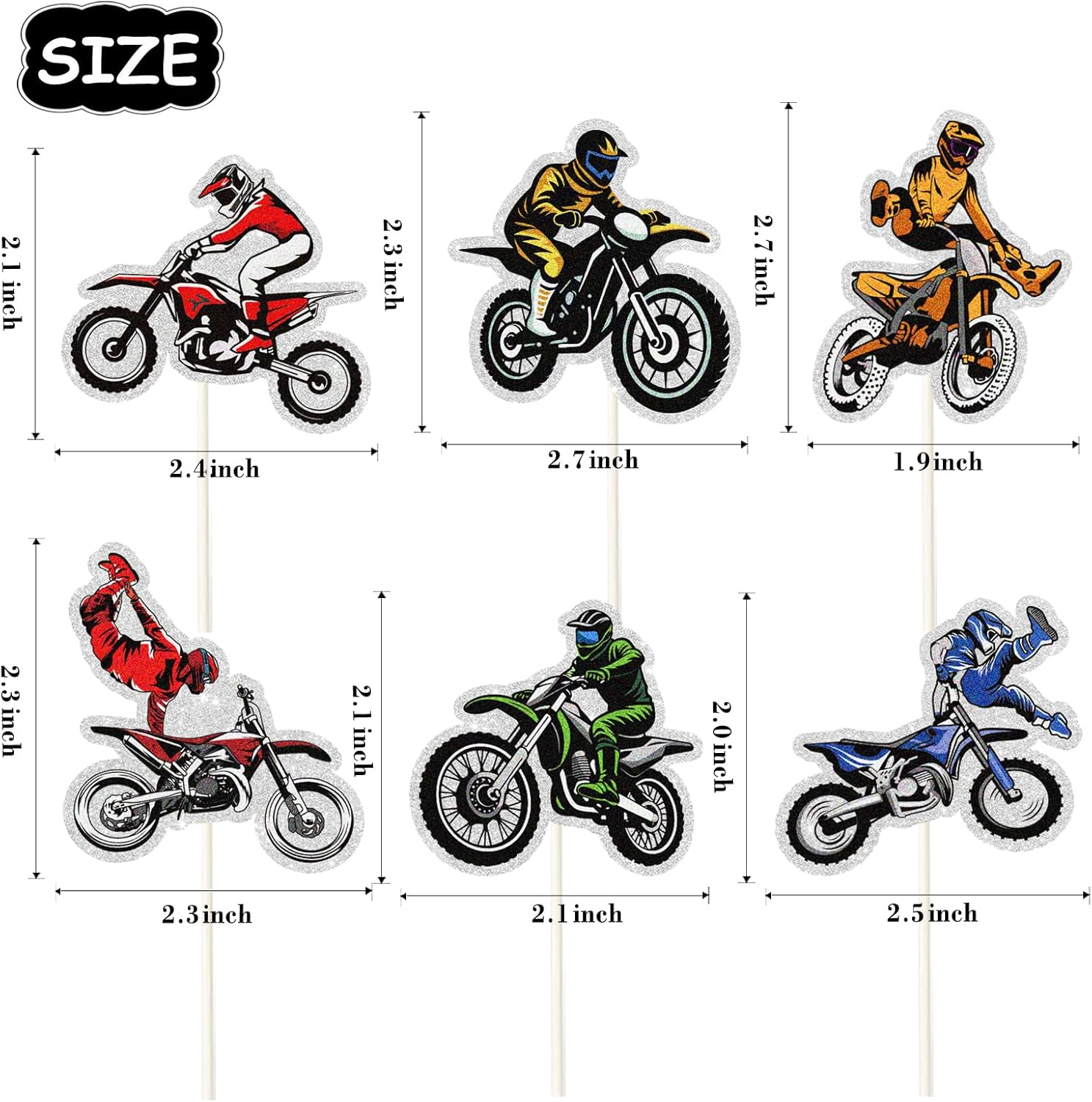 18Pcs Dirt Bike Cupcake Toppers,Motocross Motorcycle Racing Car Cupcake Picks, Extreme Sports Racing Themed Birthday Party Decorations image number 2