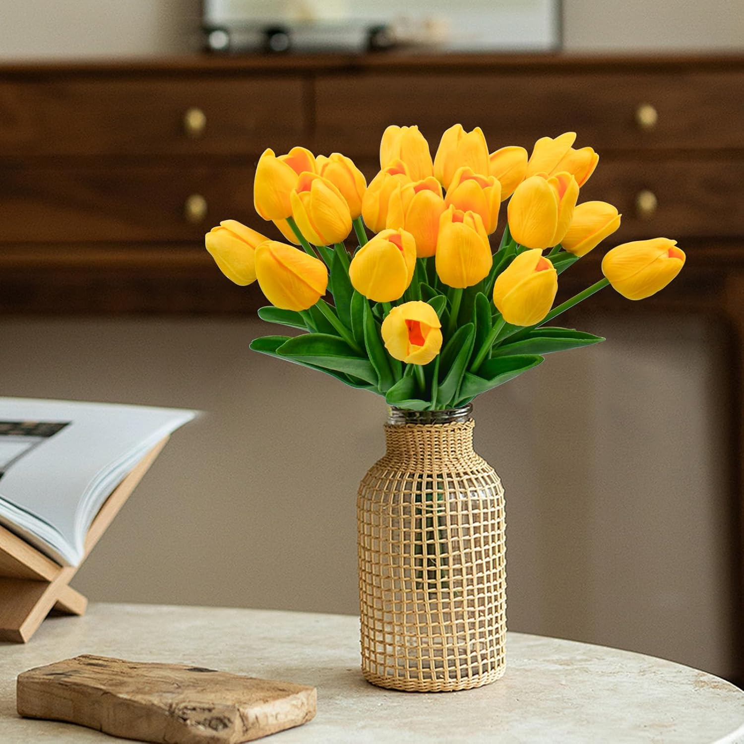 24Pcs Yellow Tulips Artificial Flowers Silk Fake Flowers 13In Real Touch Tulips Flower for Spring Mothers Day Easter Home Kitchen Wedding Table Decor (Yellow) - Multi Color image number 5