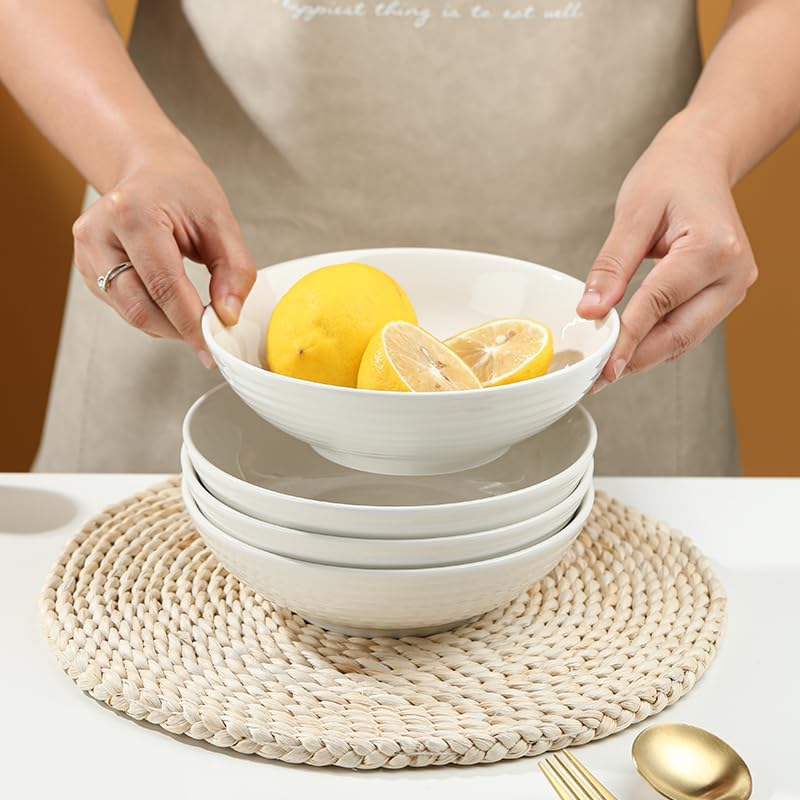 7 in Porcelain Pasta Bowls Ceramic Set of 6,Salad Bowls Wide and Shallow Set for Serving Soup, Pasta, Noodle, Dinner, Large Kitchen Bowl Plates,Soup & Microwave & Dishwasher Safe image number 2