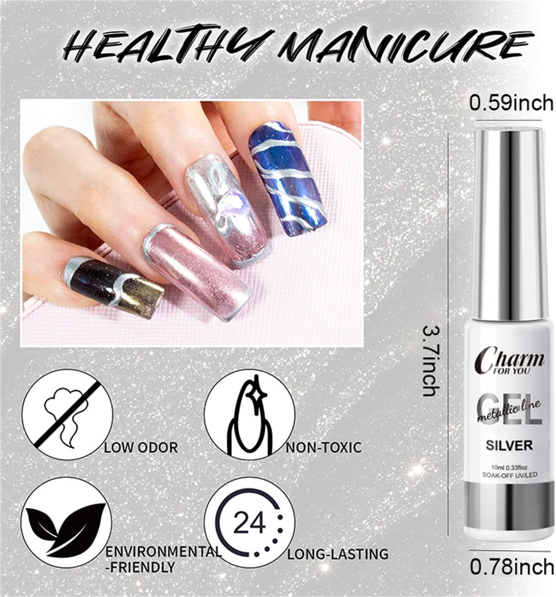 3PCS Metallic Painting Gel Liner Nail Art 3D Mirror Chrome Effect Gel Nail Polish,Gold Silver Rose Gold Metal Painted Drawing Gel Build in Thin Brush Soak off UV/LED Gel for Salon Home DIY Manicure&hellip; image number 3