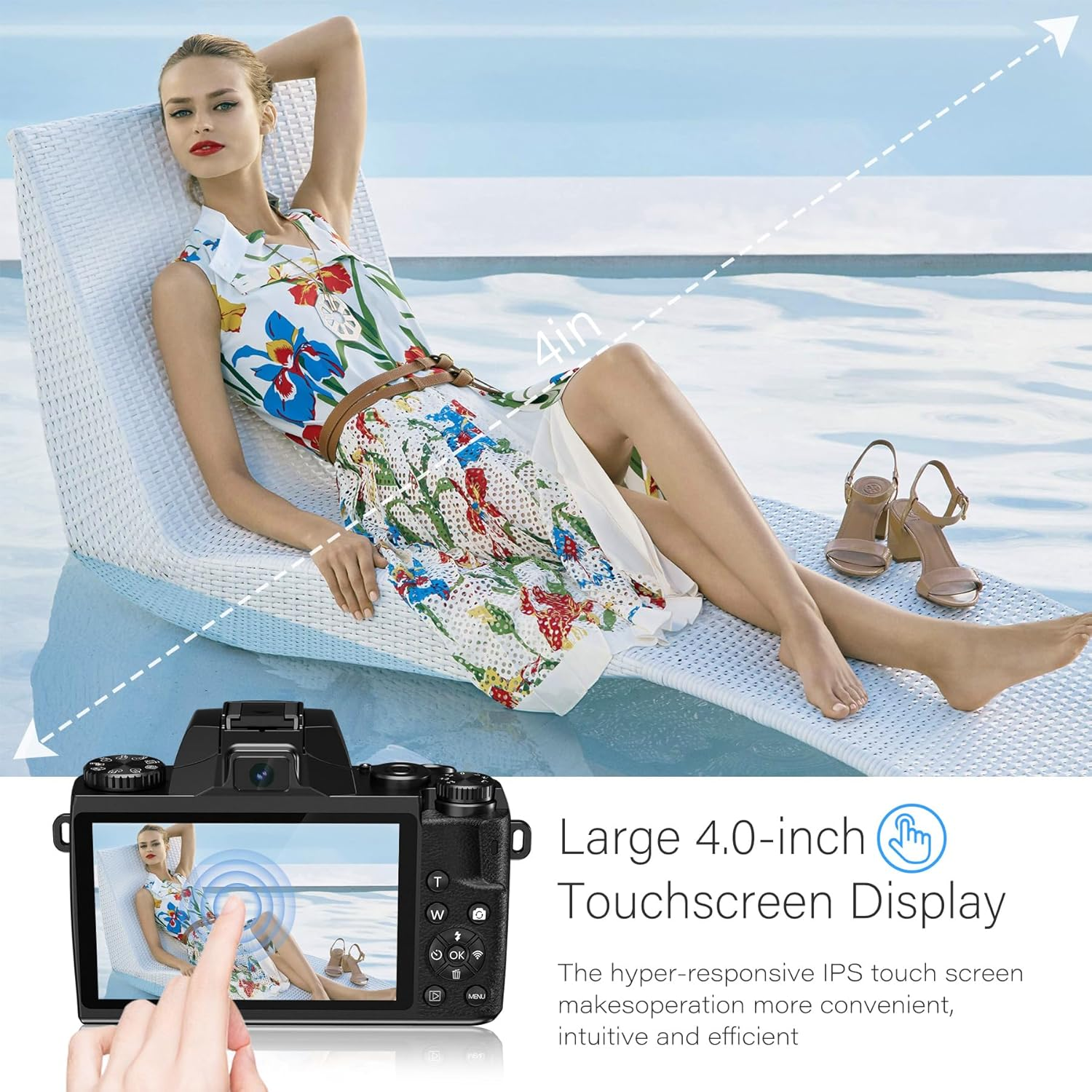 Saneen Digital Camera for Photography, 4K 64MP Wifi Touch Screen Vlogging Camera with Flash, 32GB Micro Card, Lens Hood, 3000Mah Battery, Front and Rear Cameras, 4&Prime;Big Screen, Hot Shoe Interface-Black image number 2